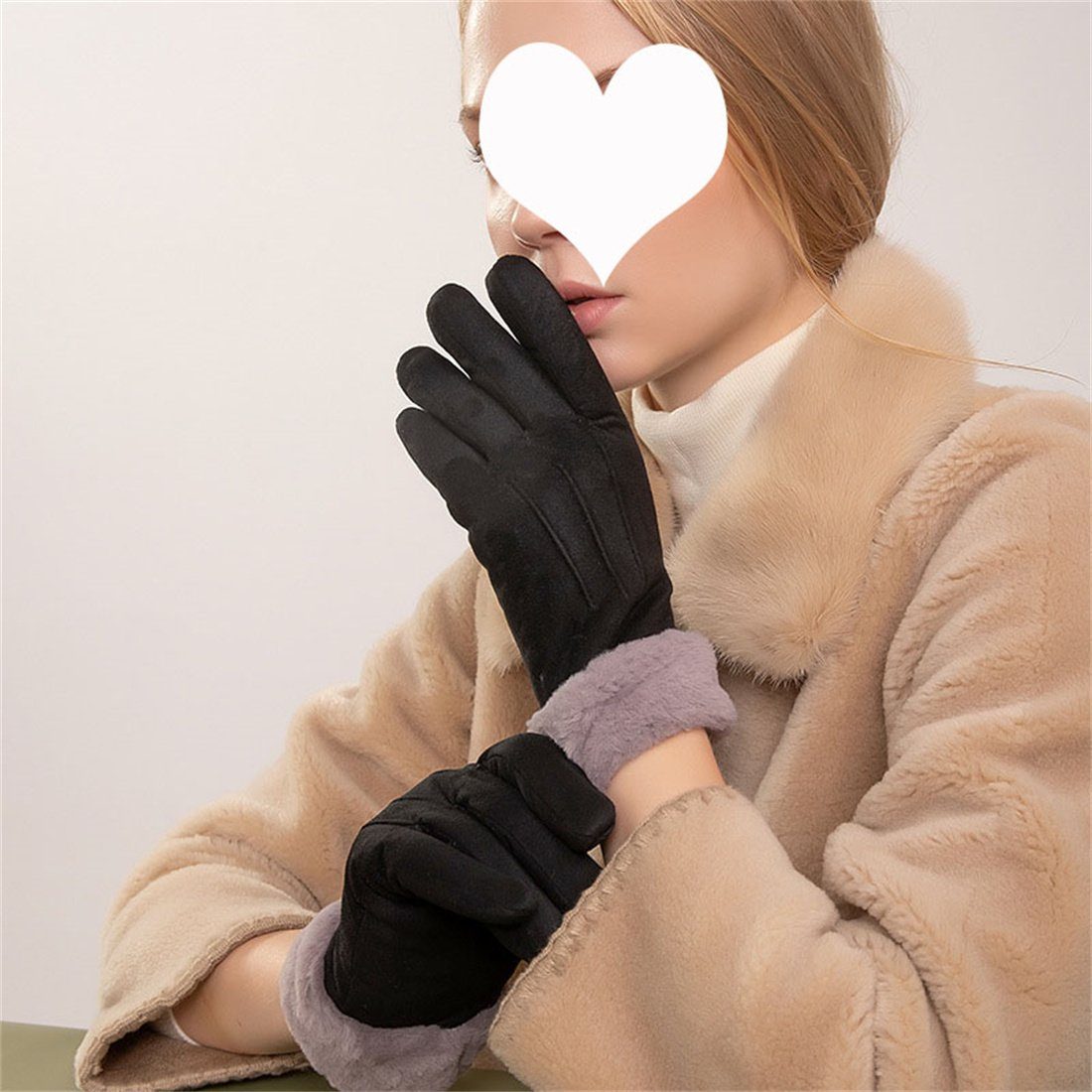 DÖRÖY Fleecehandschuhe Damenmode Touchscreen Plüsch Handschuhe, Kunstfell warme Handschuhe Schwarz
