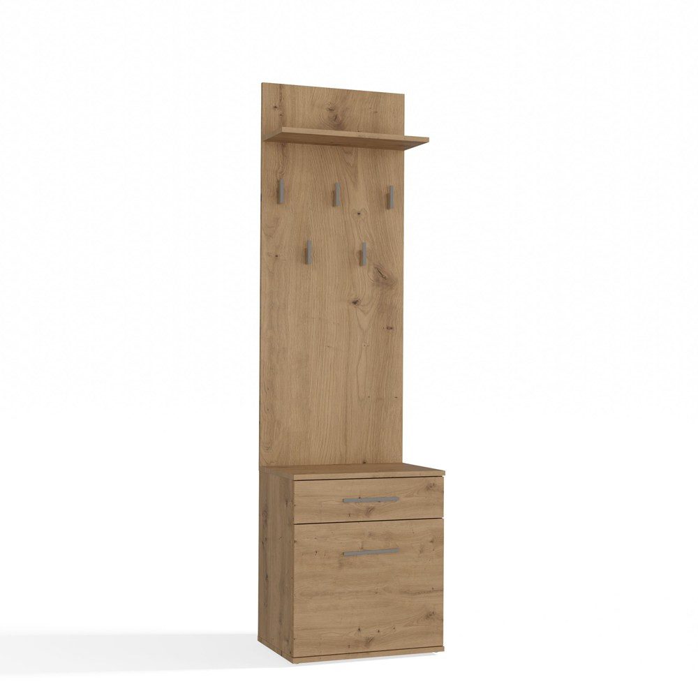 Raumhirsch Furniture Wandgarderobe Garderobenständer, Garderobe mit Schuhbank & Sitzbank (Maße 50 x 180 x 35 cm, 5 Haken), Praktischer, verschiedene Farbvarianten, pflegeleicht