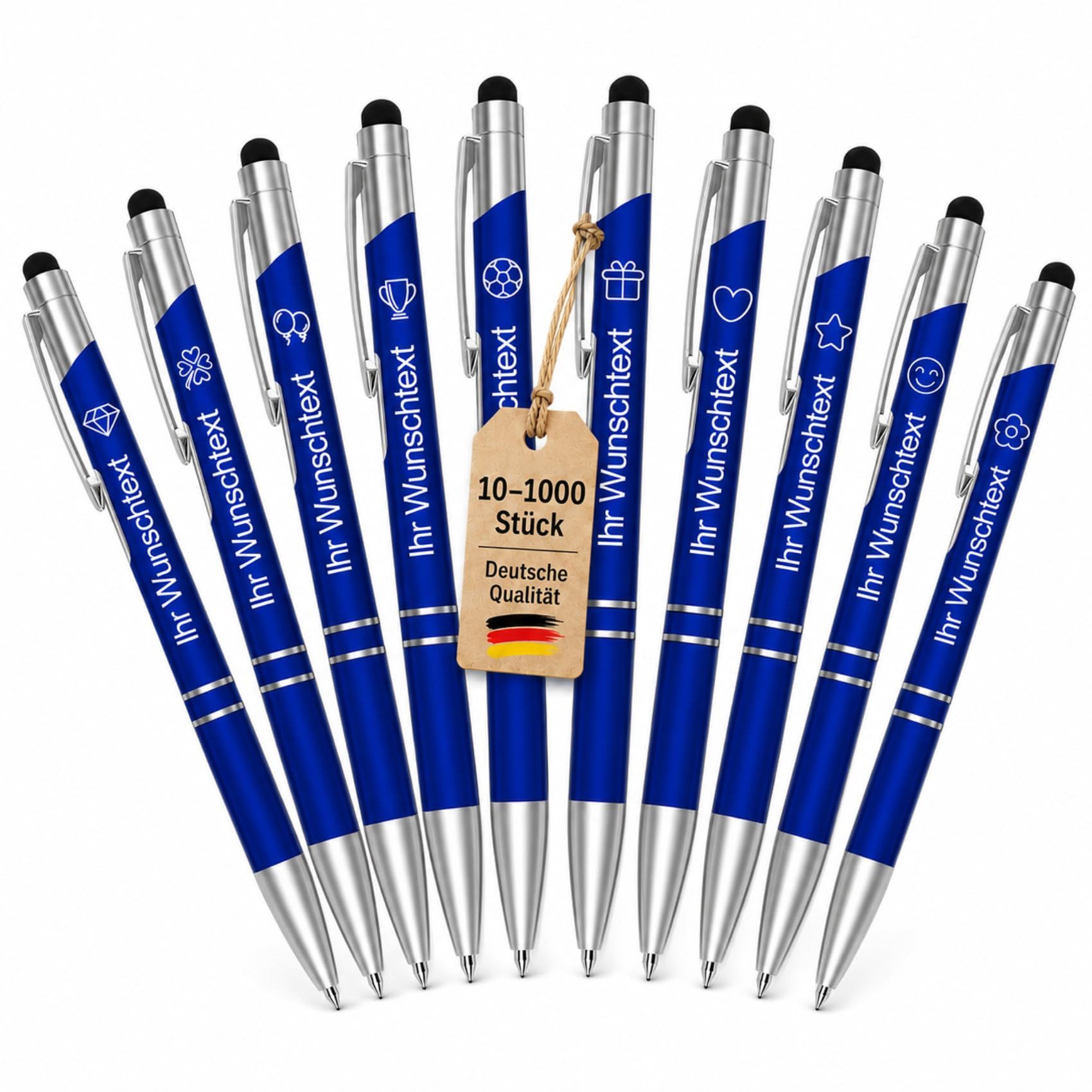 lindahandel Kugelschreiber Personalisierter Kugelschreiber mit Gravur, individueller Name Text, (10-tlg), blaue Tinte, Geschenk für Geburtstag Büro,Metall Kugelschreiber