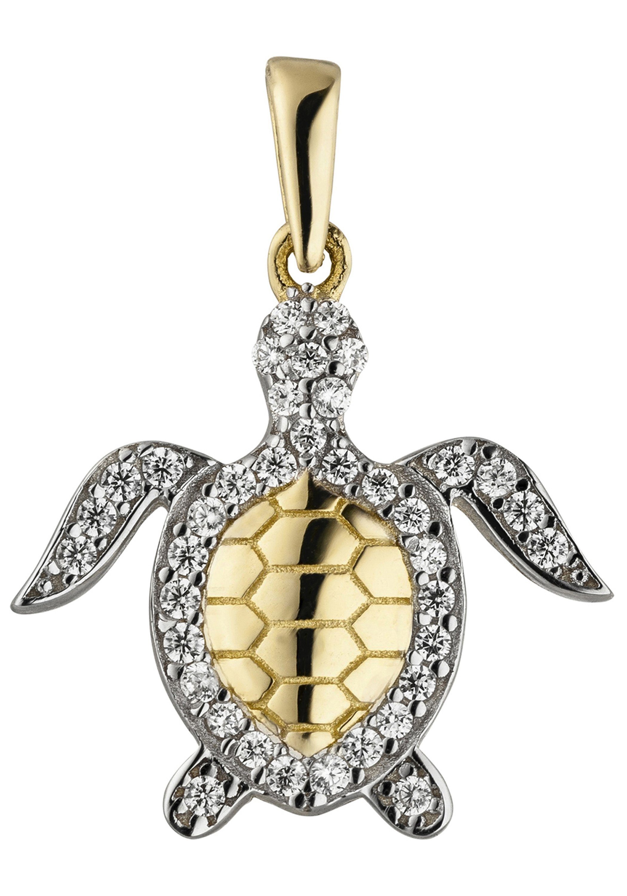 JOBO Kettenanhänger Anhänger Schildkröte, 333 Gold bicolor mit 38 Zirkonia