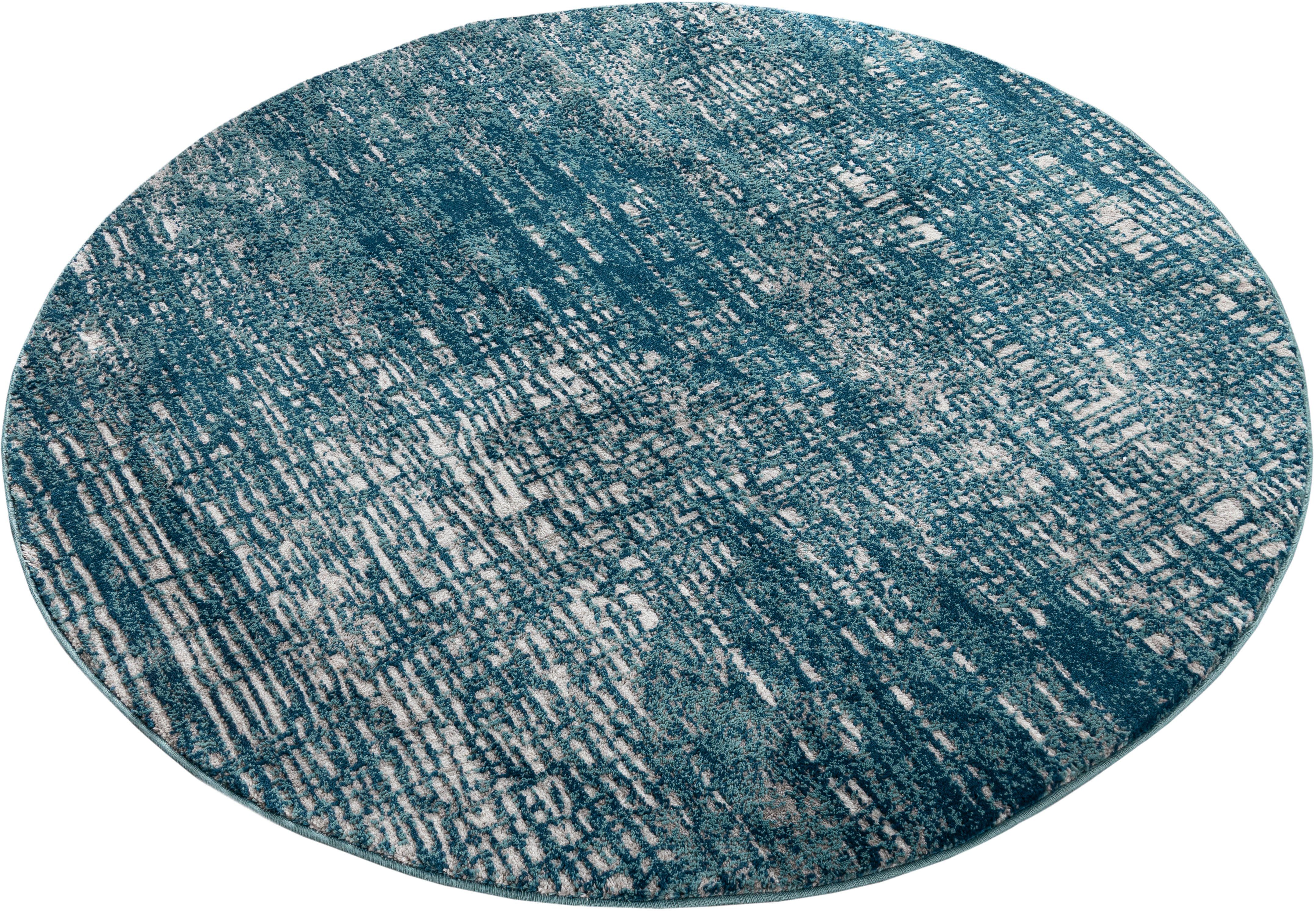 Teppich Ariano, Home affaire, rund, Höhe: 12 mm, Vintage, dezenter Glanz, Hoch-Tief-Struktur, Schrumpf-Carving-Effekt blue