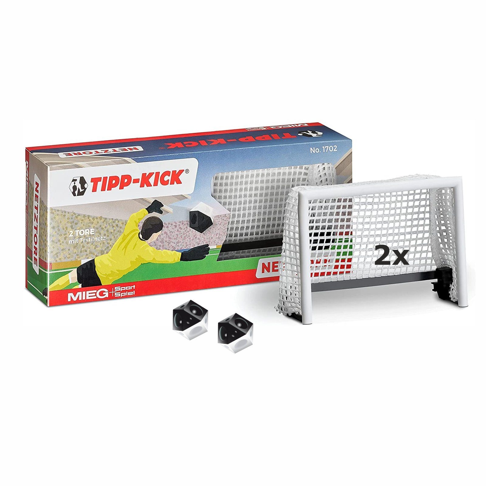 zwei Tischfußballspiel Bällen Tipp-Kick Stück Tore Tor mit und 2 Netztore Set Textilnetz 2