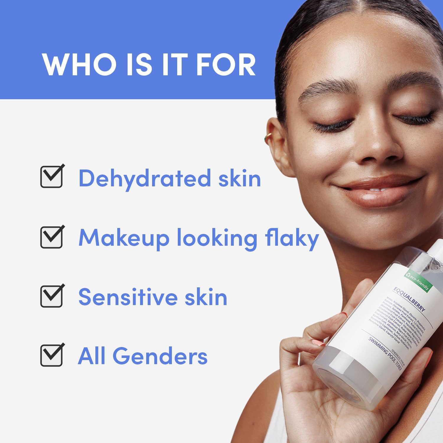 Eqqualberry Toner Swimming Pool Daily Facial Toner, sanftes Gesichtswasser mit Protease Peeling, 8-fach Hyaluronsäure, 5-Beeren-Komplex & Panthenol, für alle Hauttypen geeignet, 300 ml, K-Beauty Feuchtigkeitstoner