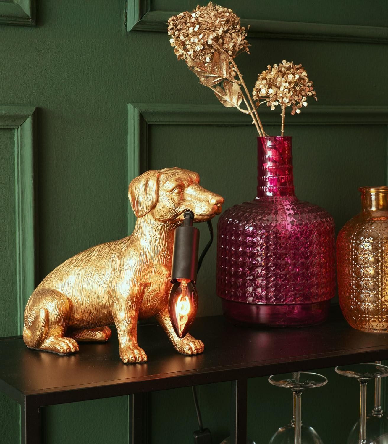 Reality Leuchten Tischleuchte RUDI, Goldgelb, Kunststoff, ohne Leuchtmittel günstig online kaufen