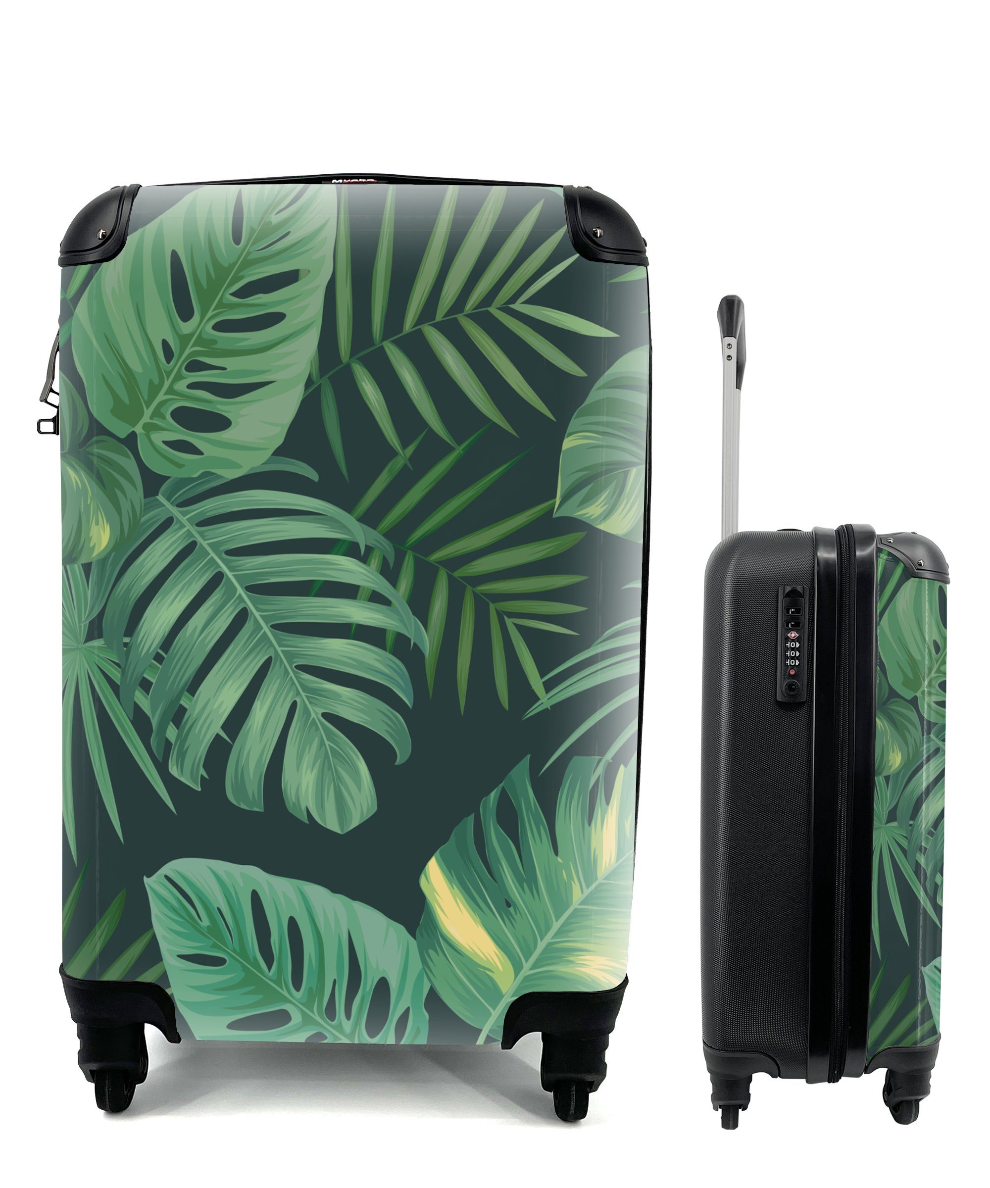 4 Muster - - mit Reisekoffer Ferien, - rollen, Pflanzen Mädchen Jungen - Reisetasche Tropische Rollen, Kinder, - MuchoWow Handgepäckkoffer Handgepäck Dschungel Trolley, für