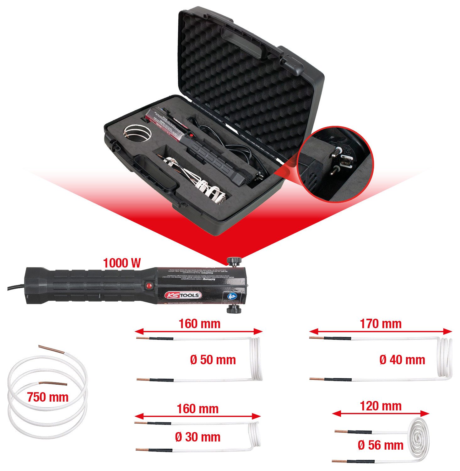 KS Tools Heißluftgebläse Induktions-Heizpistolen-Satz, 6-tlg (500.8480)
