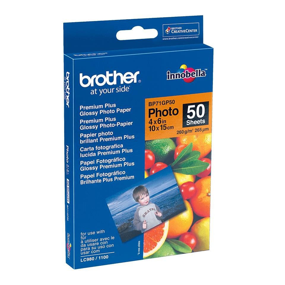 Brother Drucker- und Kopierpapier brother Fotopapier BP71GP50 glänzend 260 g/qm 50 Blat DIN A6t