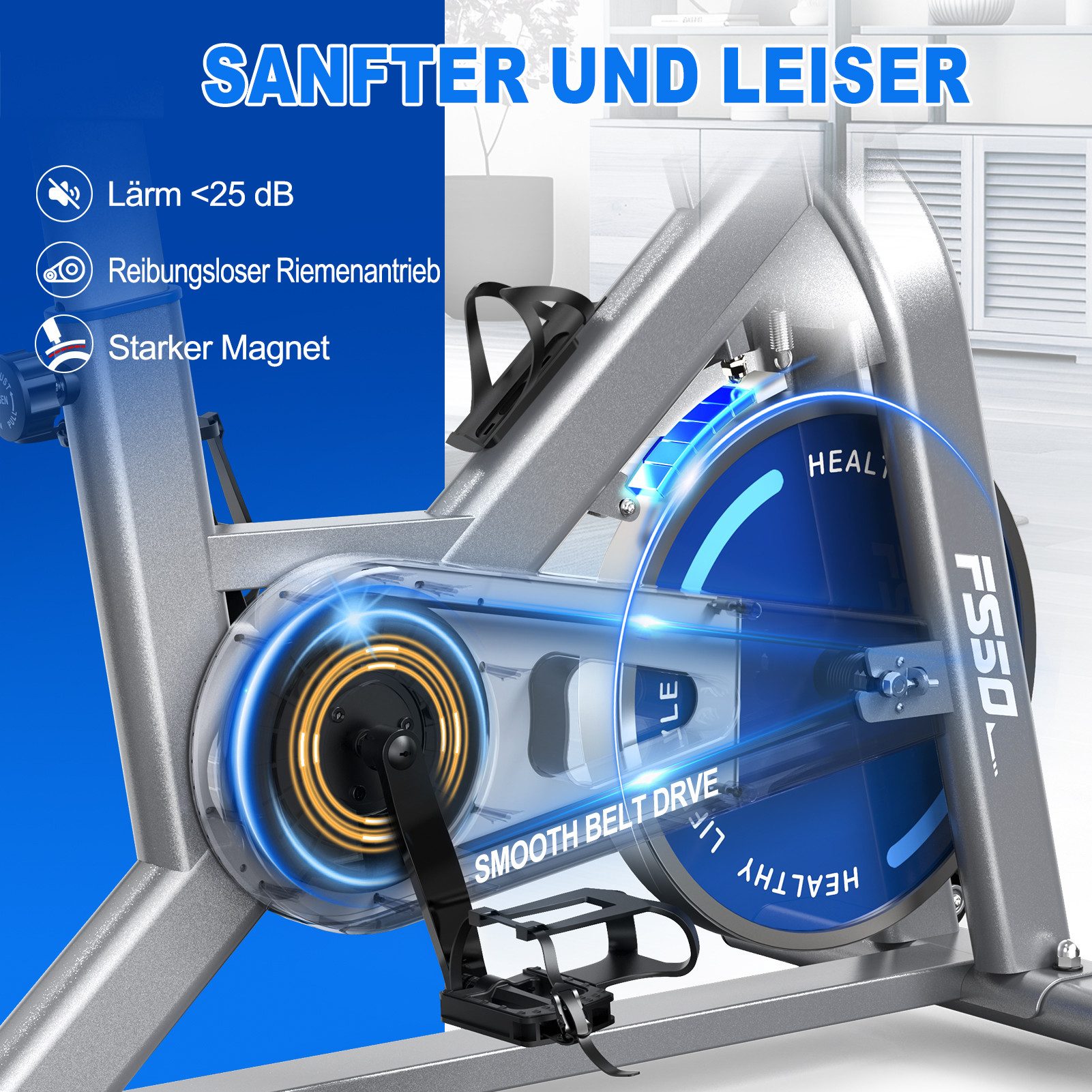 VOWVIT Heimtrainer mit 300 W Widerstandsmoment, 4-Fach Voll verstellbarem Ergometer (1-tlg), mit RPM ANZEIGE, Große Tablet-Halter, 150 KG Belastbar