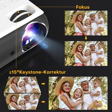 HOPVISION Full HD 1080P Bluetooth 4K Unterstützt Mini Heimkino Portabler Projektor (9500 lm, 10000:1, 3840*2160 px, Kompatibel mit Smartphone/HDMI/USB/AV/Fire Stick/PS5)