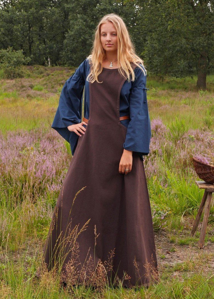 Ritter-Kostüm Spätmittelalterliches Überkleid Surcot Andra Braun Größe L/XL