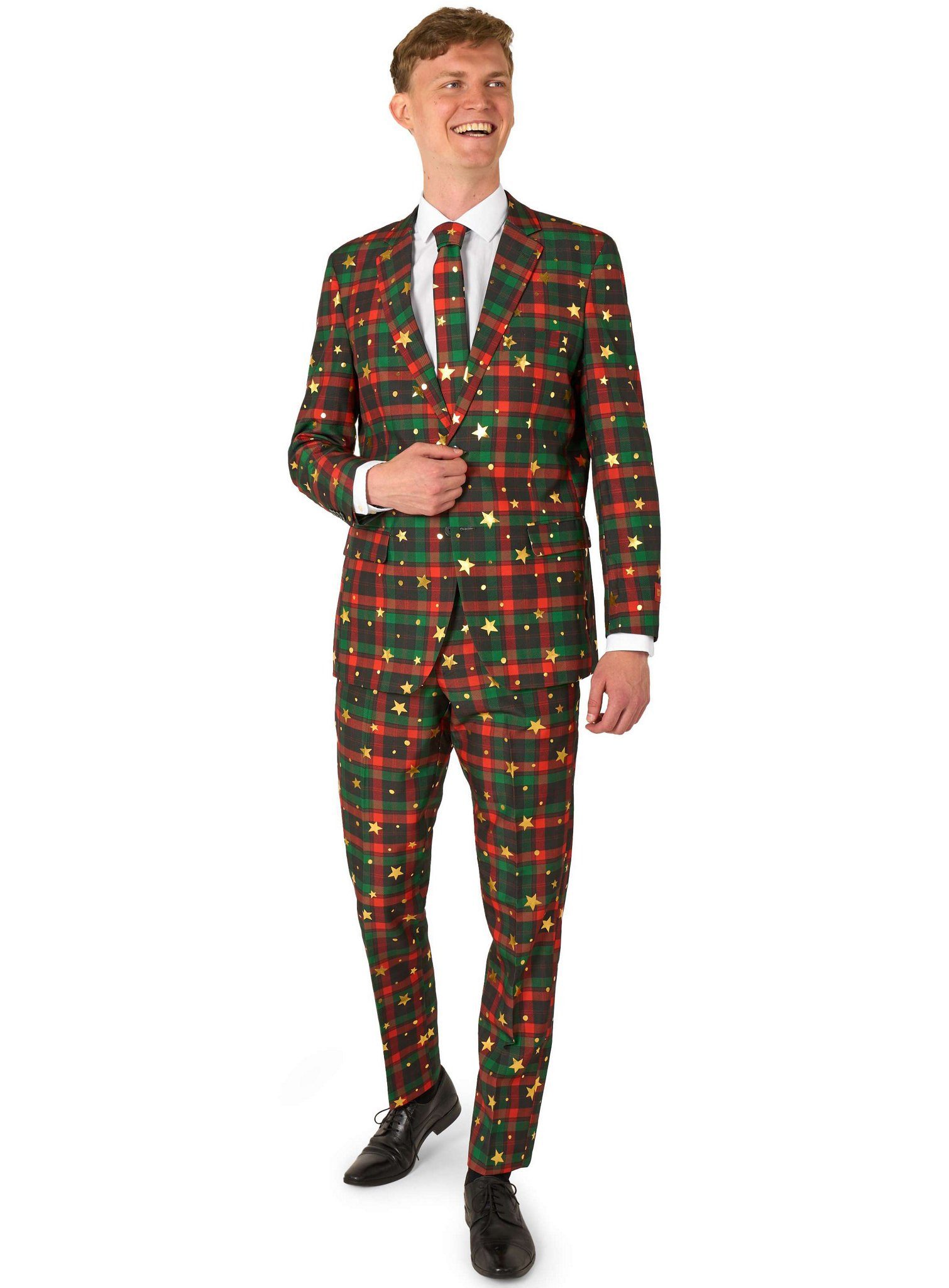 Opposuits Partyanzug Tartan Tidings Anzug, Mit Schottenmuster bist Du der Star: karierter Anzug mit goldenen Ster