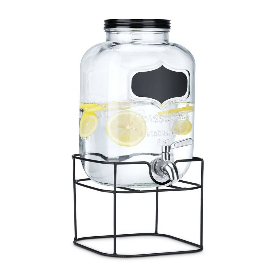 Navaris Getränkespender Getränkespender 5 Liter aus Glas - Zapfhahn aus  Edelstahl und Ständer