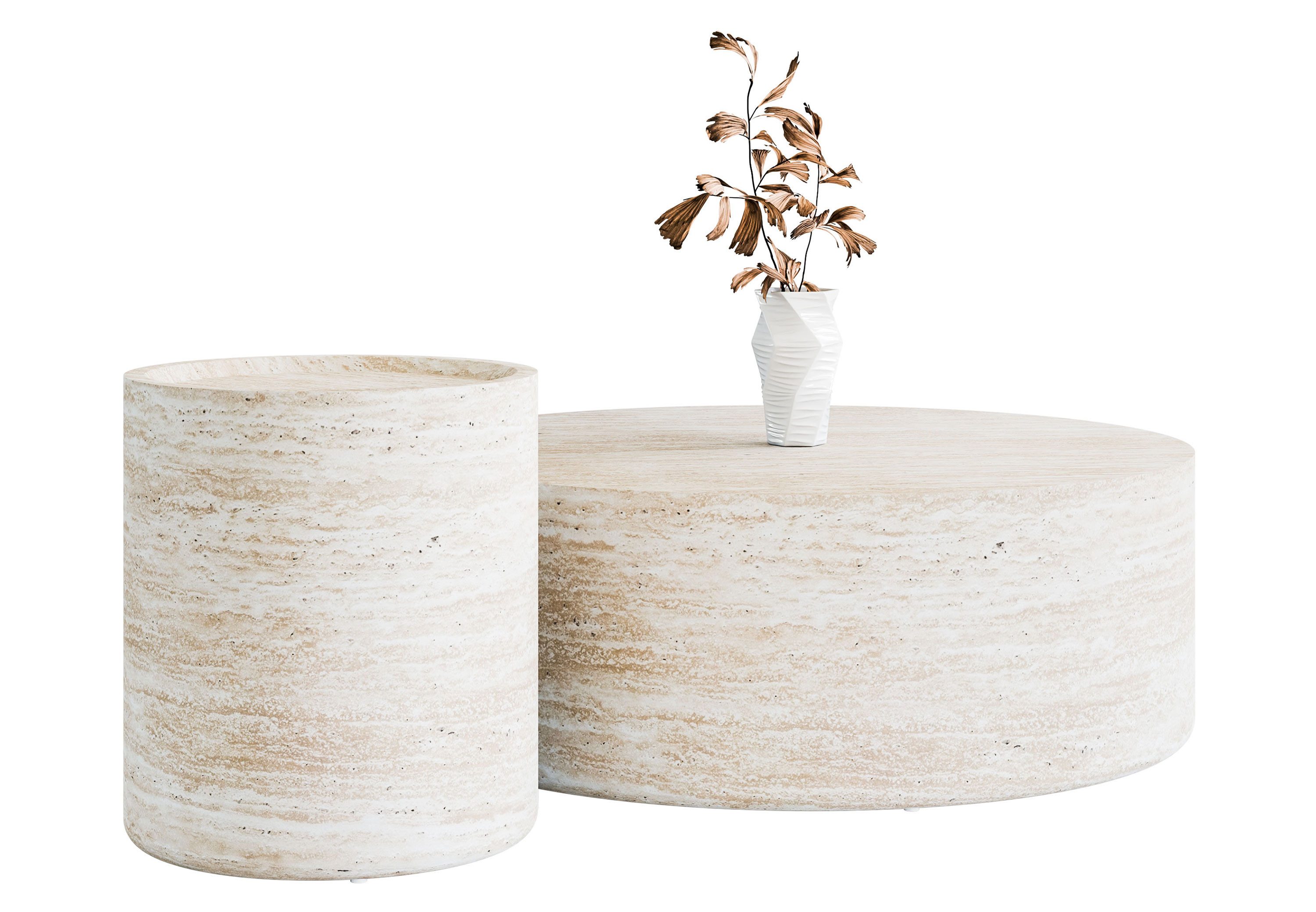 Lookway Couchtisch DUALO Couchtisch-Set – Modernes Design fürs Wohnzimmer (2er Set), Durchmesser: ⌀90 cm & ⌀40 cm, Höhe: 45,5 cm und 32,5 cm