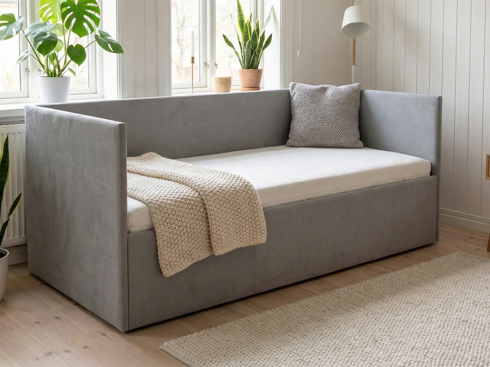 PAARA Polsterbett in Sofa Optik mit Bettkasten inkl. Lattenrost & Matratze (Lattenroste), Modell Sofia 90GK