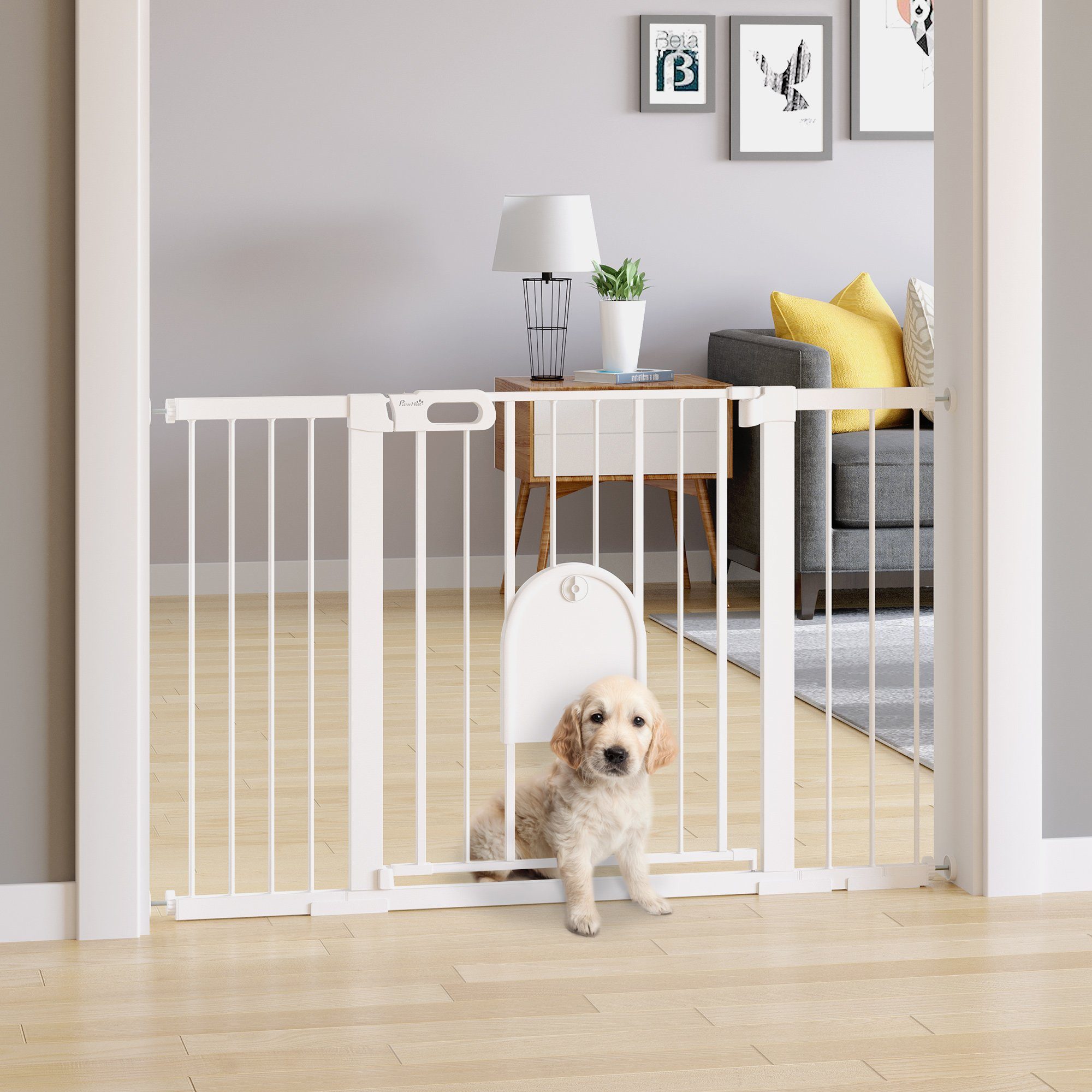 PawHut Hundegitter Schutzgitter für Haustier (Hundegitter, 1 St., Hunde Treppenschutzgitter), Metall ABS Weiß 75-131 x 2 x 76 cm