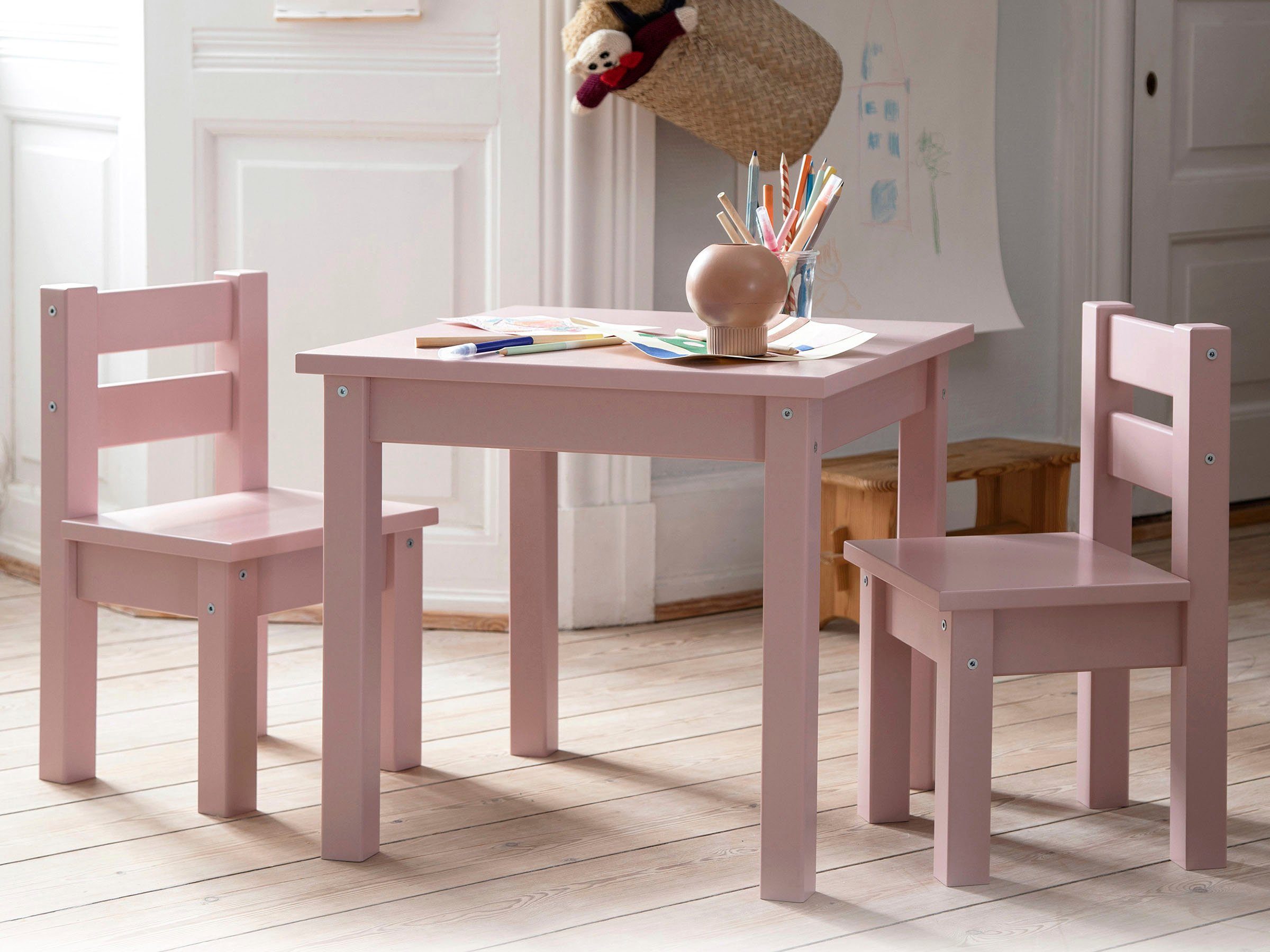 Farben, MADS 3-tlg., in 2 Hoppekids Kindersitzgruppe, 1 Stühlen vielen (Set, Tisch, Stühle), zwei mit Kindersitzgruppe hellrosa