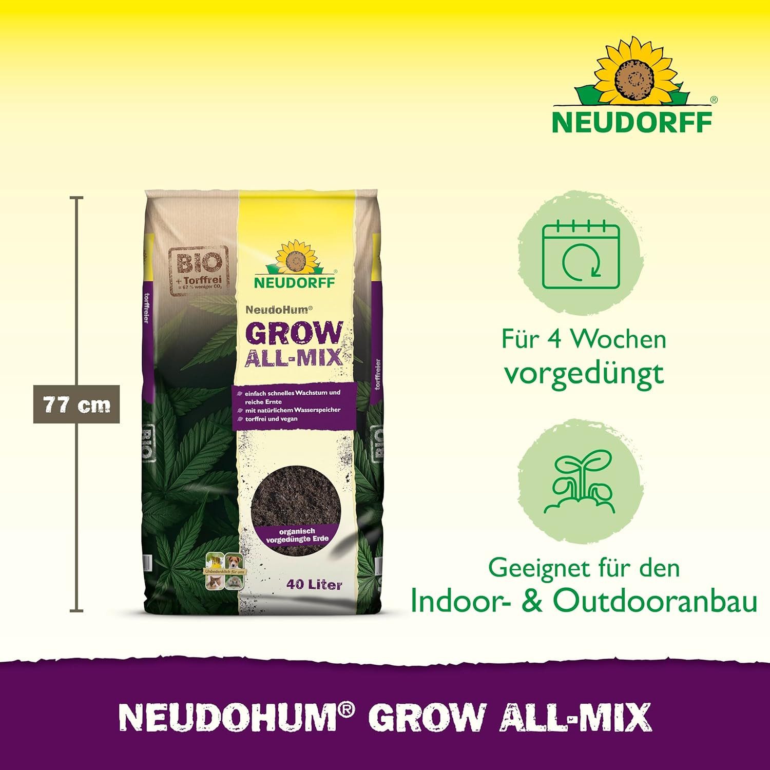 Neudorff Blumenerde NeudoHum Grow Erde All-Mix 40 Liter, dank organischer Aufdüngung mit Naturdünger für 6 Wochen vorgedüngt
