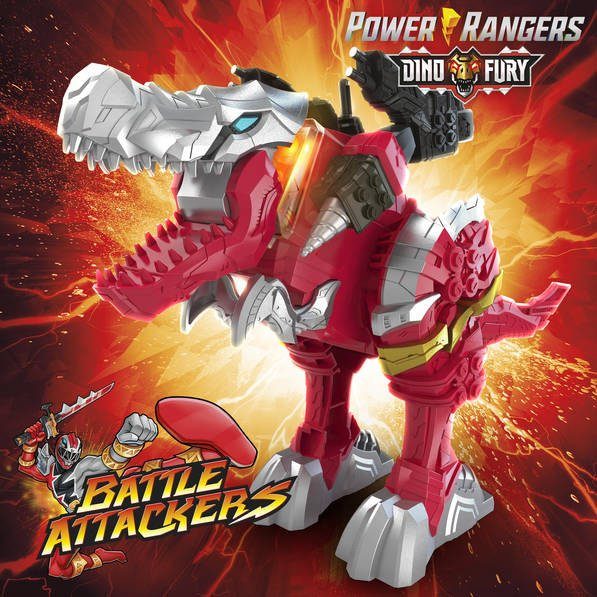 Hasbro Attackers - Licht T-Rex Dino Fury Zord, Dino-Gebrüll und mit Champion Power Battle Rangers Actionfigur