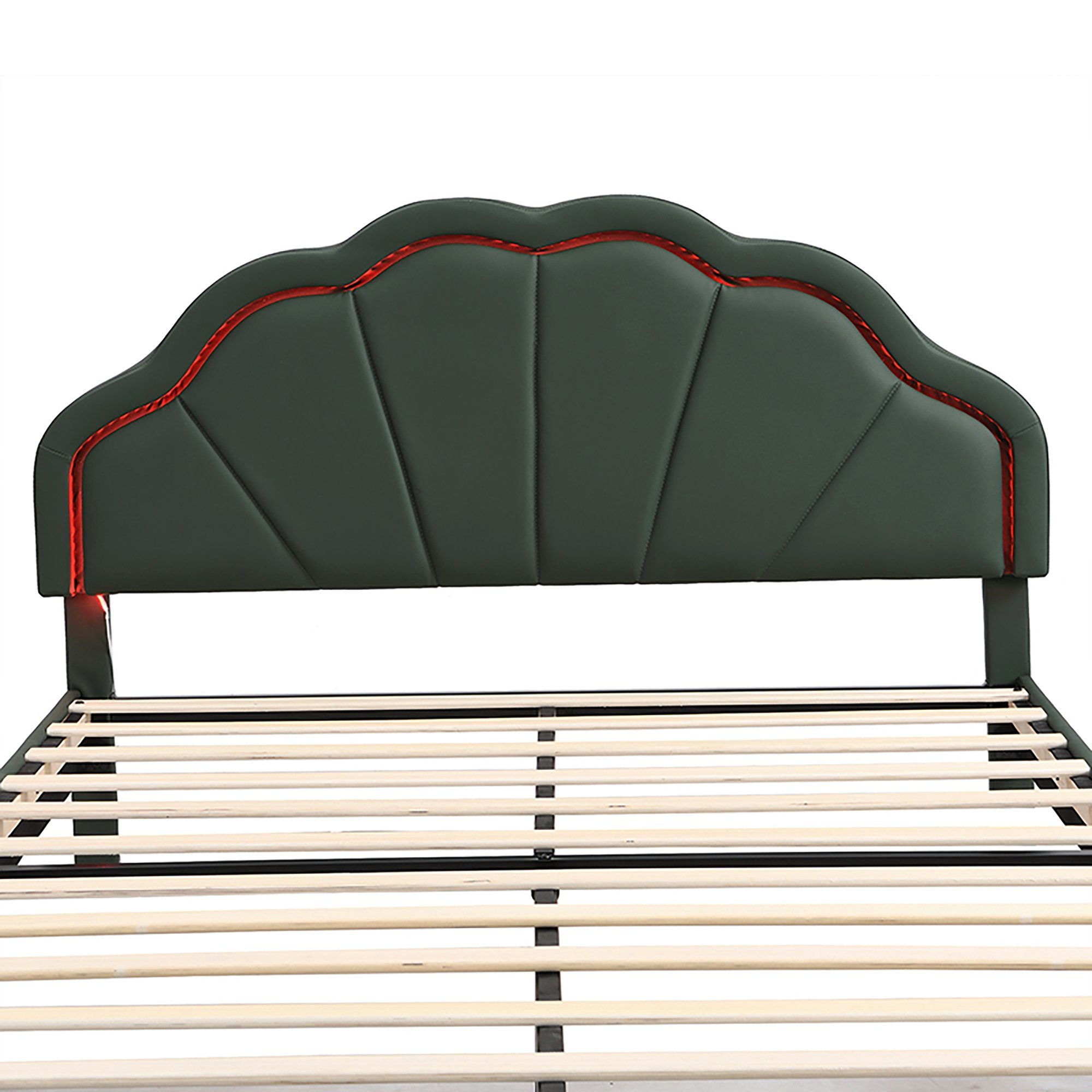 Doppelbett-Gästebett, Schwebebett grün Polsterbett Kopfteildesign Doppelbett Bett OKWISH Rahmen, flächiges und ohne mit (Gepolsterter LED-Leuchten Funktionsbett Matratze 140*200cm),