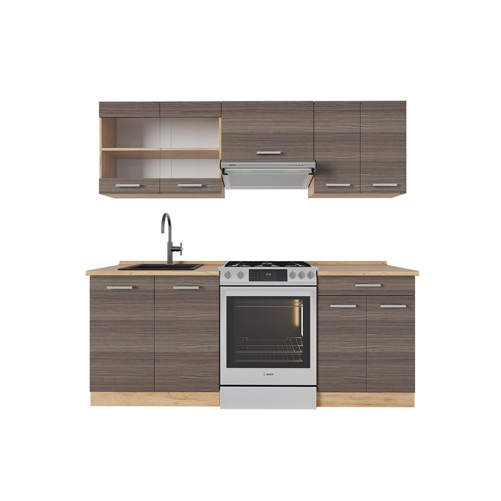 Vicco Küchenzeile R-Line, Edelgrau/Goldkraft Eiche, 200 günstig online kaufen