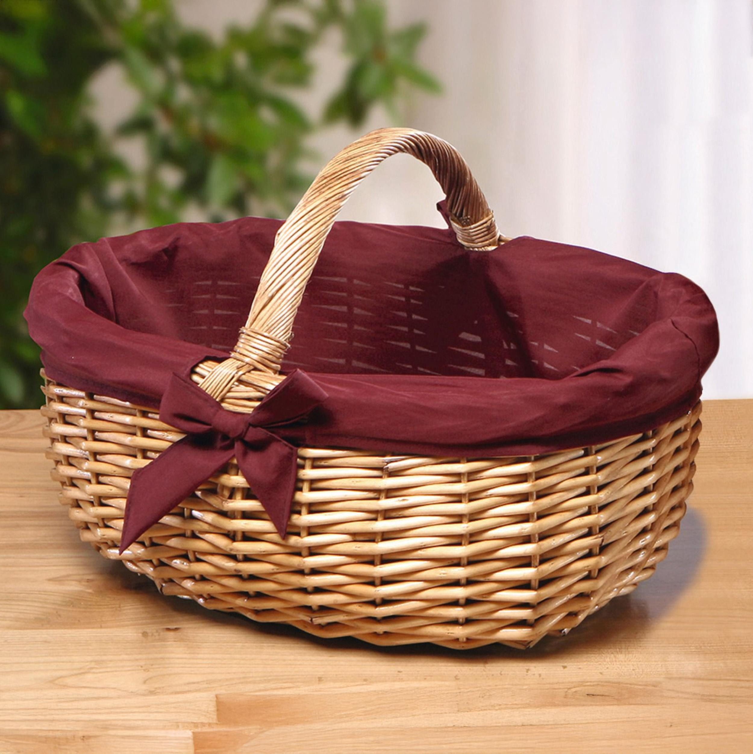 Frank Flechtwaren Flechtkorb Einkaufskorb Weide 47x36cm rote Stoffeinlage