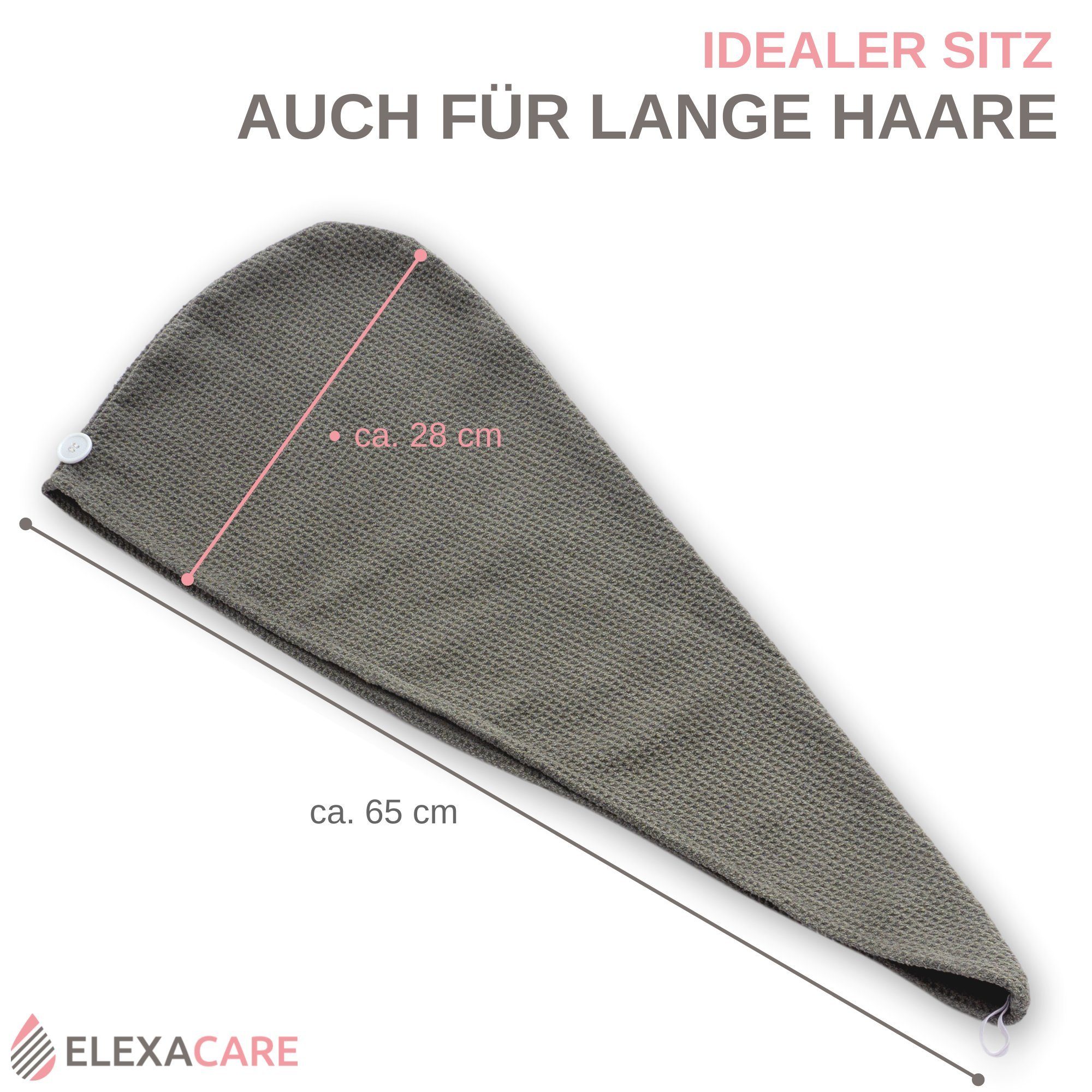 ELEXACARE Turban-Handtuch Haarturban mit Knopf, Mikrofaser (2-St), Turbanha günstig online kaufen