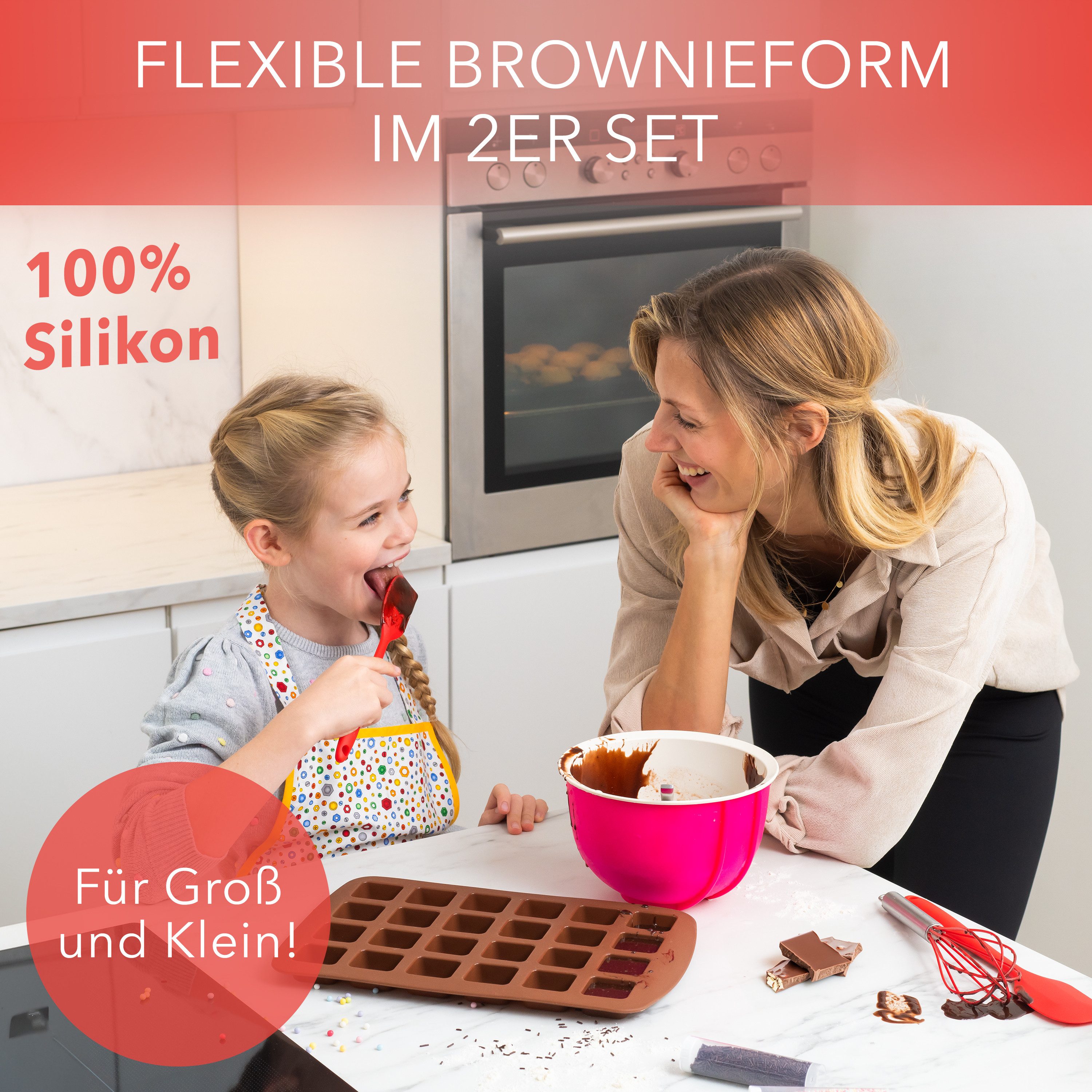 AVANA Backform Silikon Brownieform für 24 Brownies Backblech Kuchen Form Brownie, (2er Set), Antihaftbeschichtung, BPA-frei, Braun