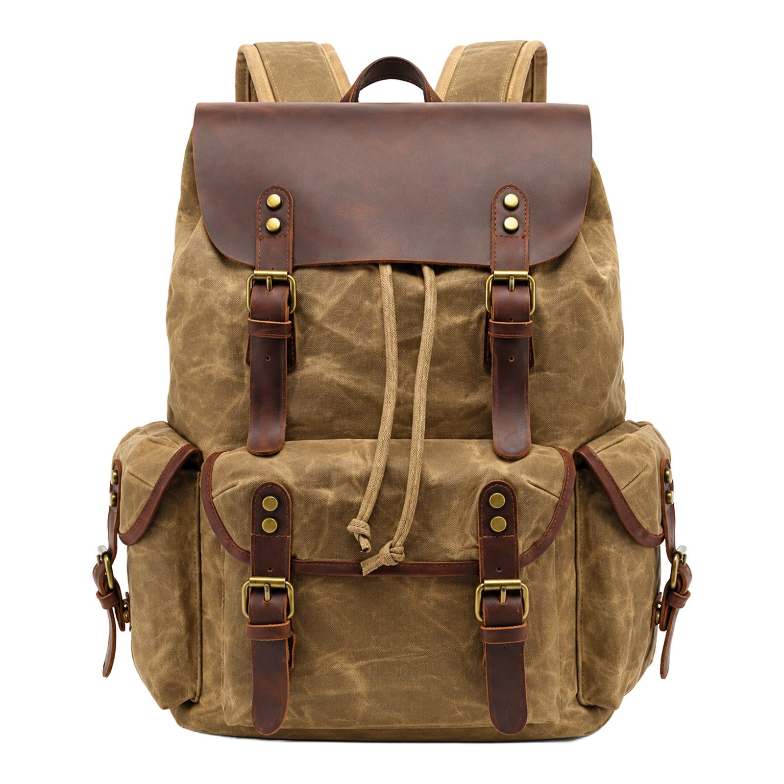 Youyijia Freizeitrucksack Vintage Rucksack aus Crazy Horse Canvas, Braun, 35 x 15 x 45 cm