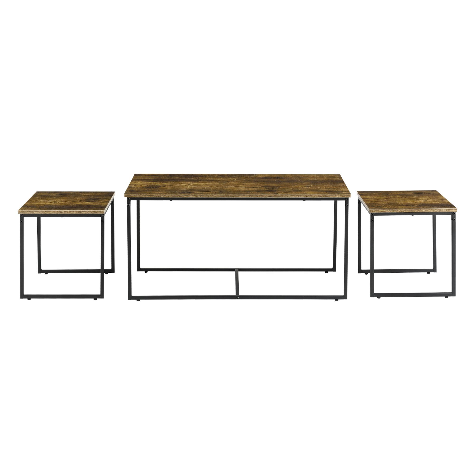 en.casa Beistelltisch 2 »Haparanda« Holzton Tischset Dunkler Tisch + Hockern (3er-Set), Tischgruppe