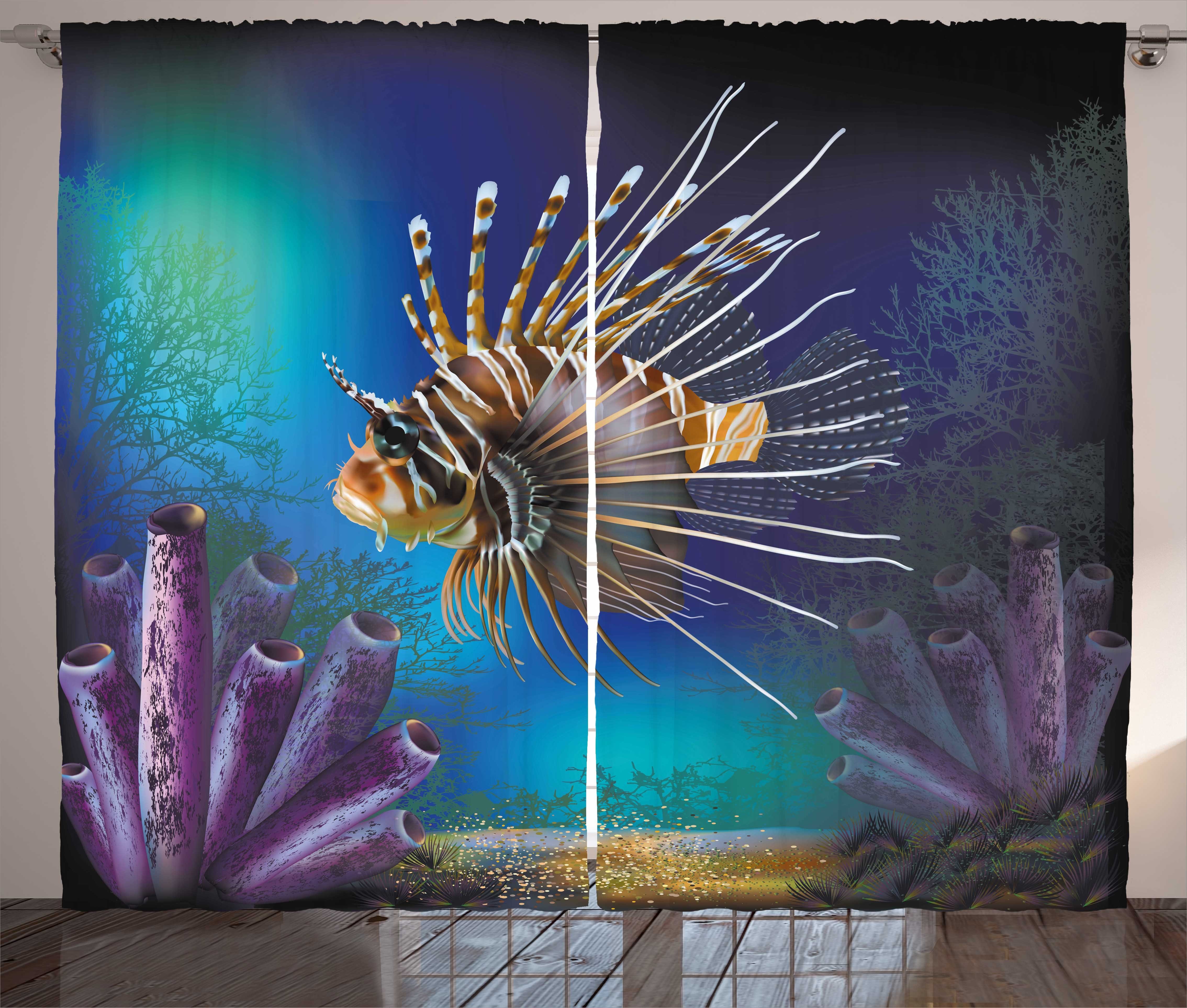 Gardine Bubble-Fische und Kräuselband und Abakuhaus, Vorhang Ozean mit Schlafzimmer Haken, Schlaufen Pflanzen