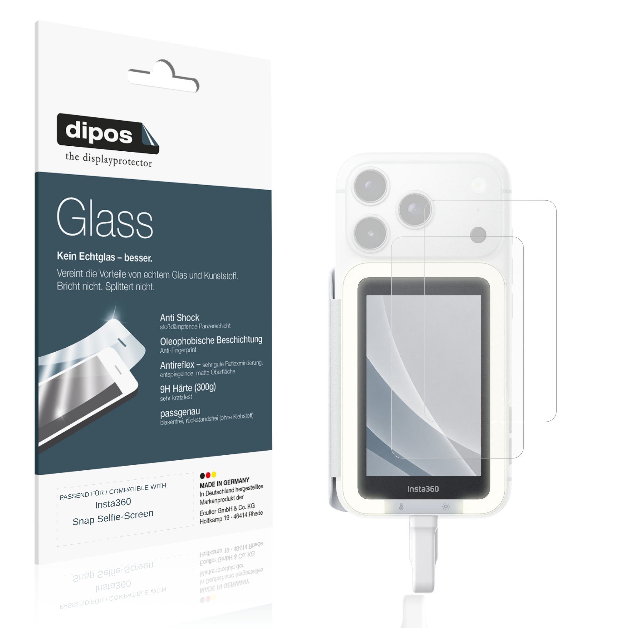 dipos Displayschutzfolie Schutzfolie für Insta360 Snap Selfie-Screen, 2 Stück, Displayschutz Schutz Folie Made in Germany