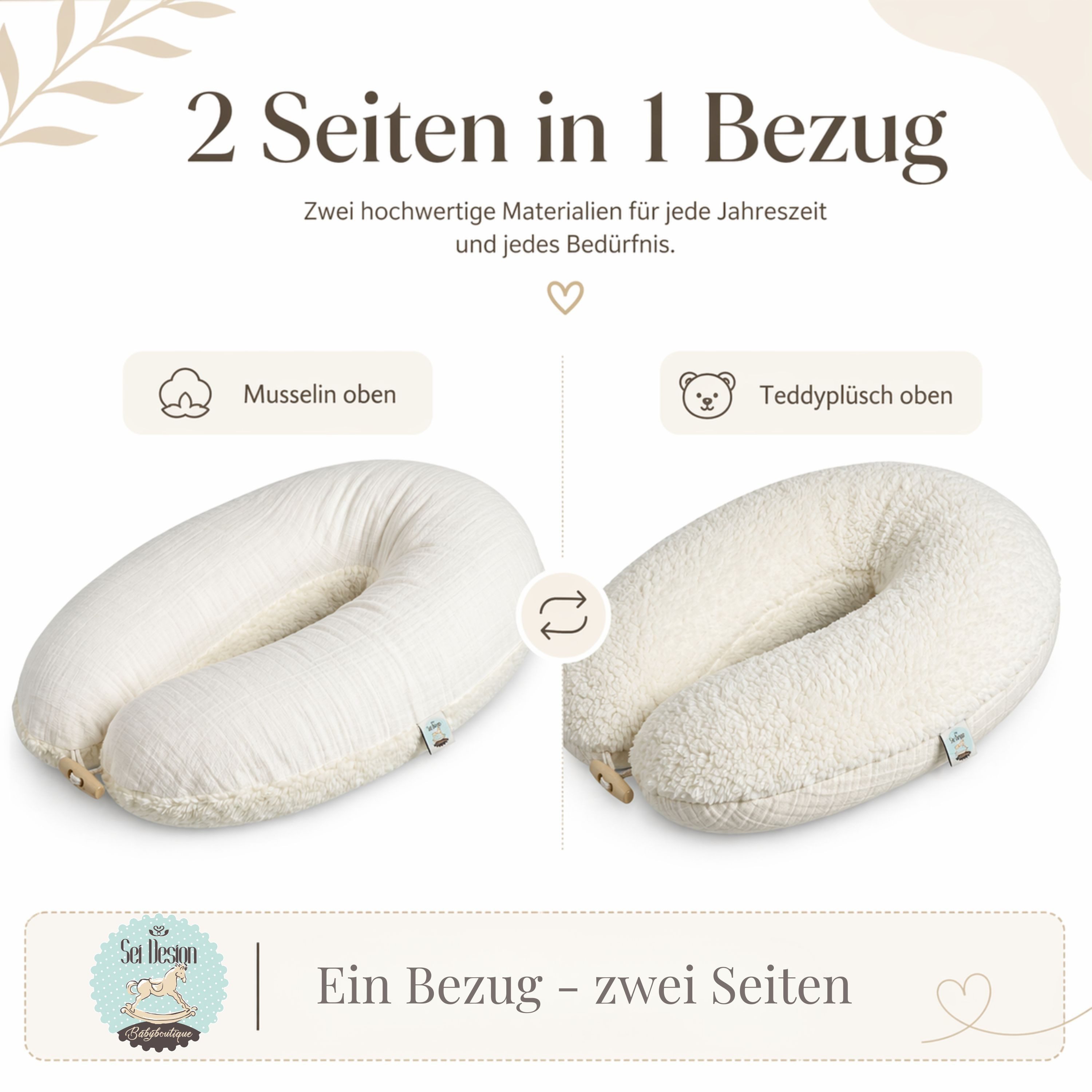 SEI Design Stillkissen XXL 190x35 cm Musselin EPS Mikroperlen Seitenschläferkissen GOTS Taupe, Schwangerschaftskissen mit Bezug, Schwangerschaftskissen mit Bezu – Bild 2 von 5