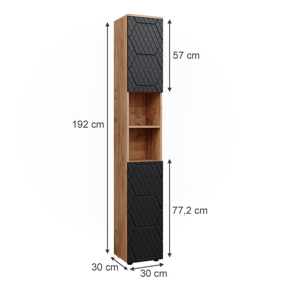 Vicco Hochschrank Irma, Anthrazit mit Wabenstruktur/Anthrazit, 30 x 192 cm (1-St)