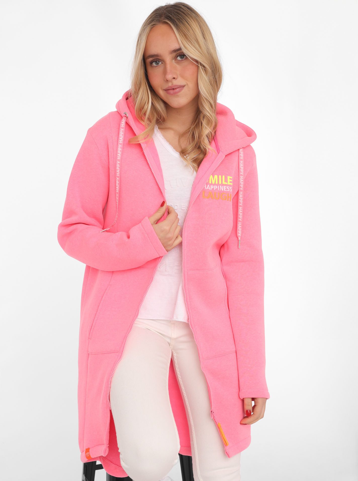 Zwillingsherz Jerseymantel "Smile Happiness Laugh" mit positiver Botschaft, günstig online kaufen