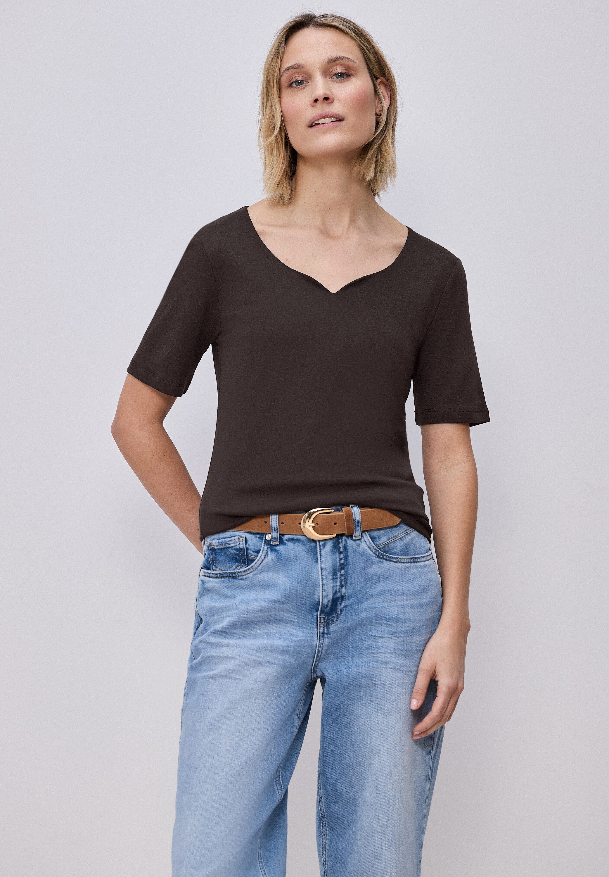 STREET ONE Kurzarmshirt Style Ada Sommershirt mit Herz-Ausschnitt günstig online kaufen