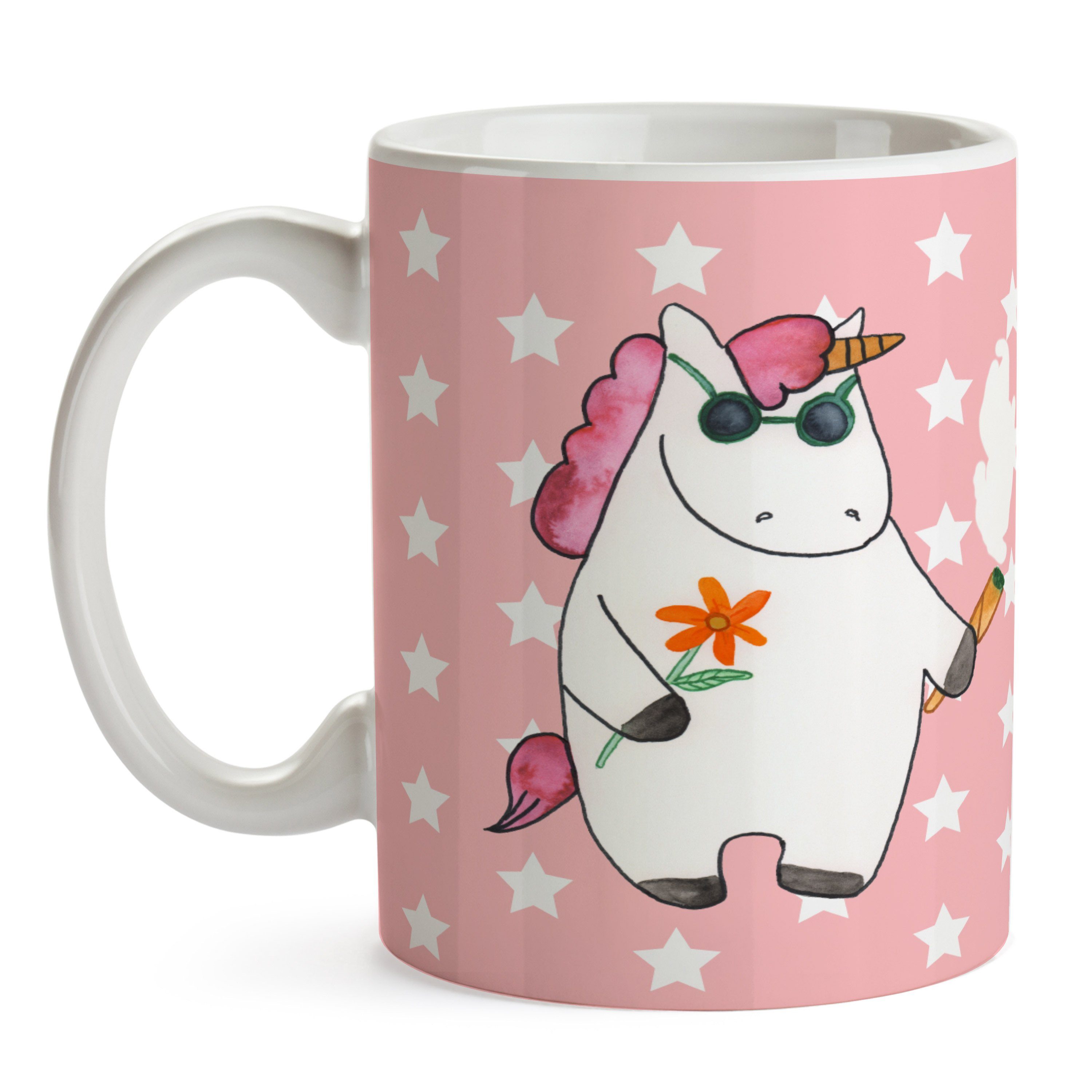 Geschenk, Keramik Einhörner, - Keramiktasse, Pastell Woodstock Tasse Mrs. Mr. - Rot Einhorn Panda &