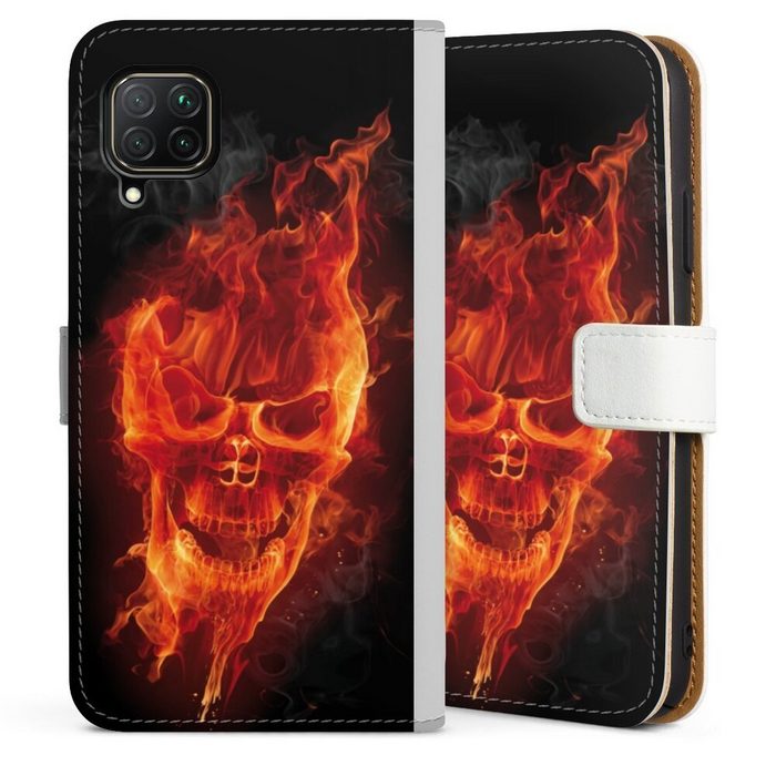 DeinDesign Handyhülle Totenkopf Feuer Schädel Burning Skull Huawei P40 Lite Hülle Handy Flip Case Wallet Cover Handytasche Leder