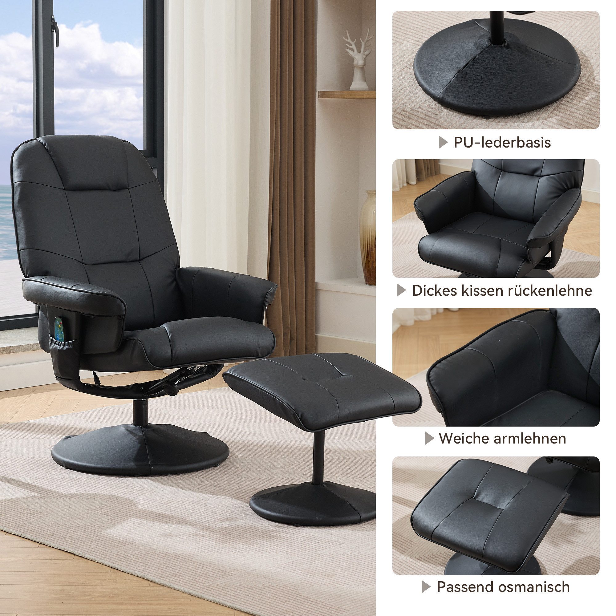 i@home Relaxsessel (2-St., Relaxsessel inkl. Hocker), 360° Drehung, ergonomisch, PU-Leder