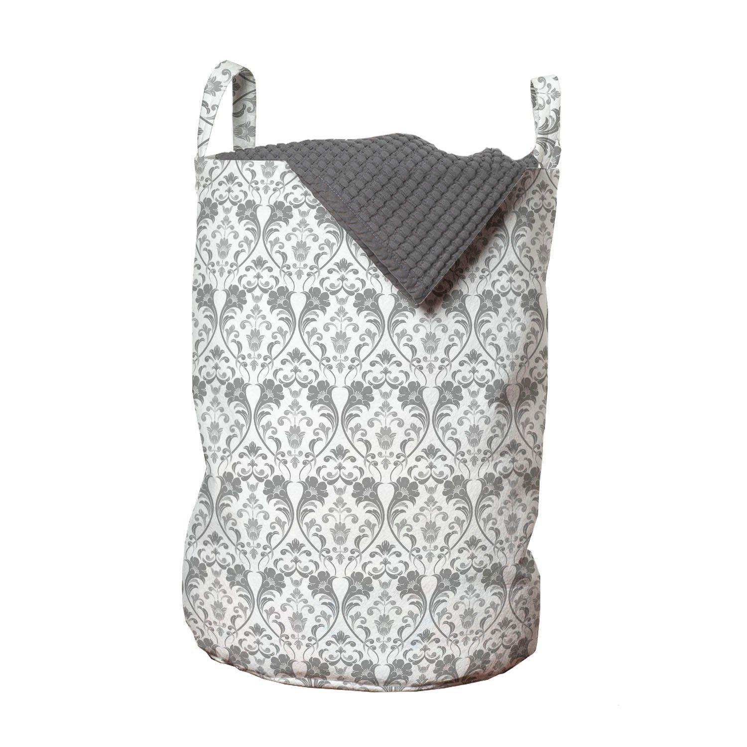 Abakuhaus Wäschesäckchen Wäschekorb mit Griffen Kordelzugverschluss für Waschsalons, Grau und Weiß traditionelle Curves