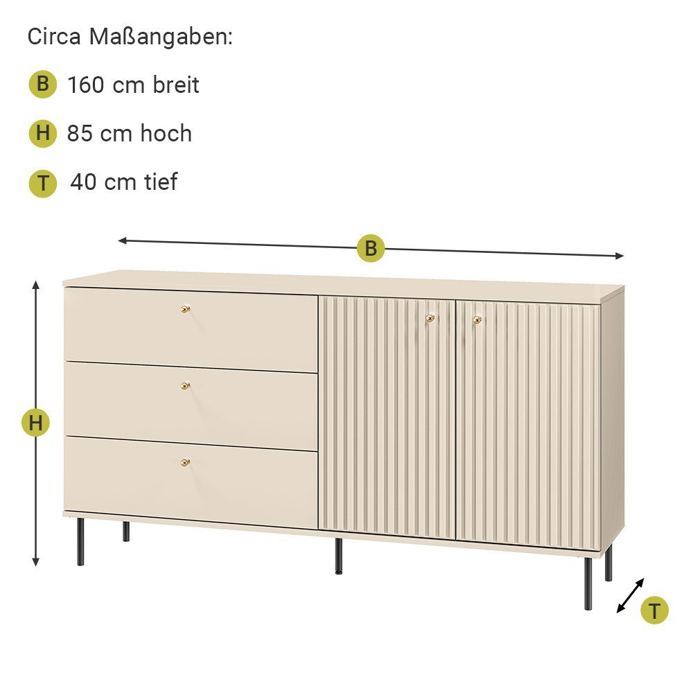 Lomadox Wohnwand SALOU-131, (3-St., Griffen matt, goldfarbenen in mit kaschmir 3-tlg)