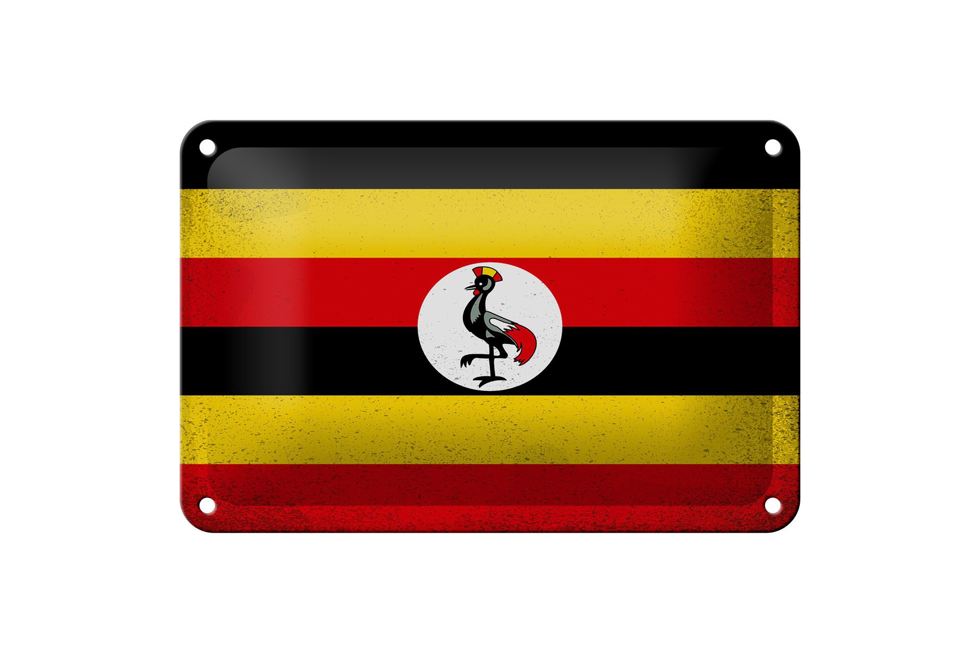 Femer GmbH Metallschild Flagge Uganda 18x12cm Flag of Uganda Vintage, (1 St), gewölbte Oberfläche, abgerundete Ecken, umgeschlagene Kanten