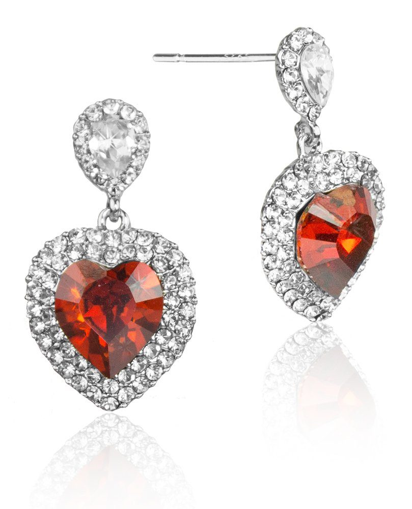 Paar Ohrstecker Herz mit Kristallen von Swarovski® - Rot/Kristall - Ohrschmuck