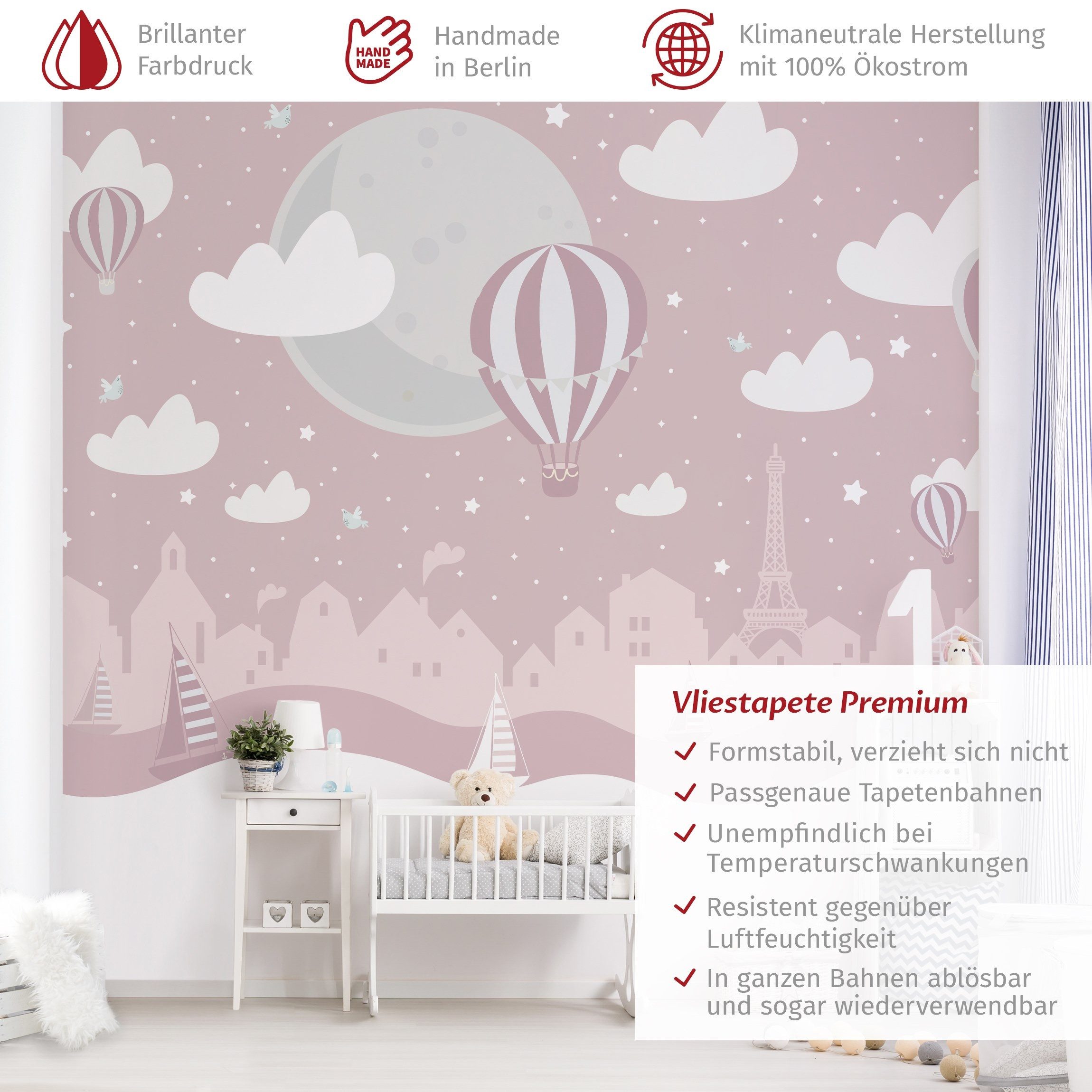 Bilderdepot24 Kindertapete Kinderzimmer Paris Sterne Heißluftballon günstig online kaufen