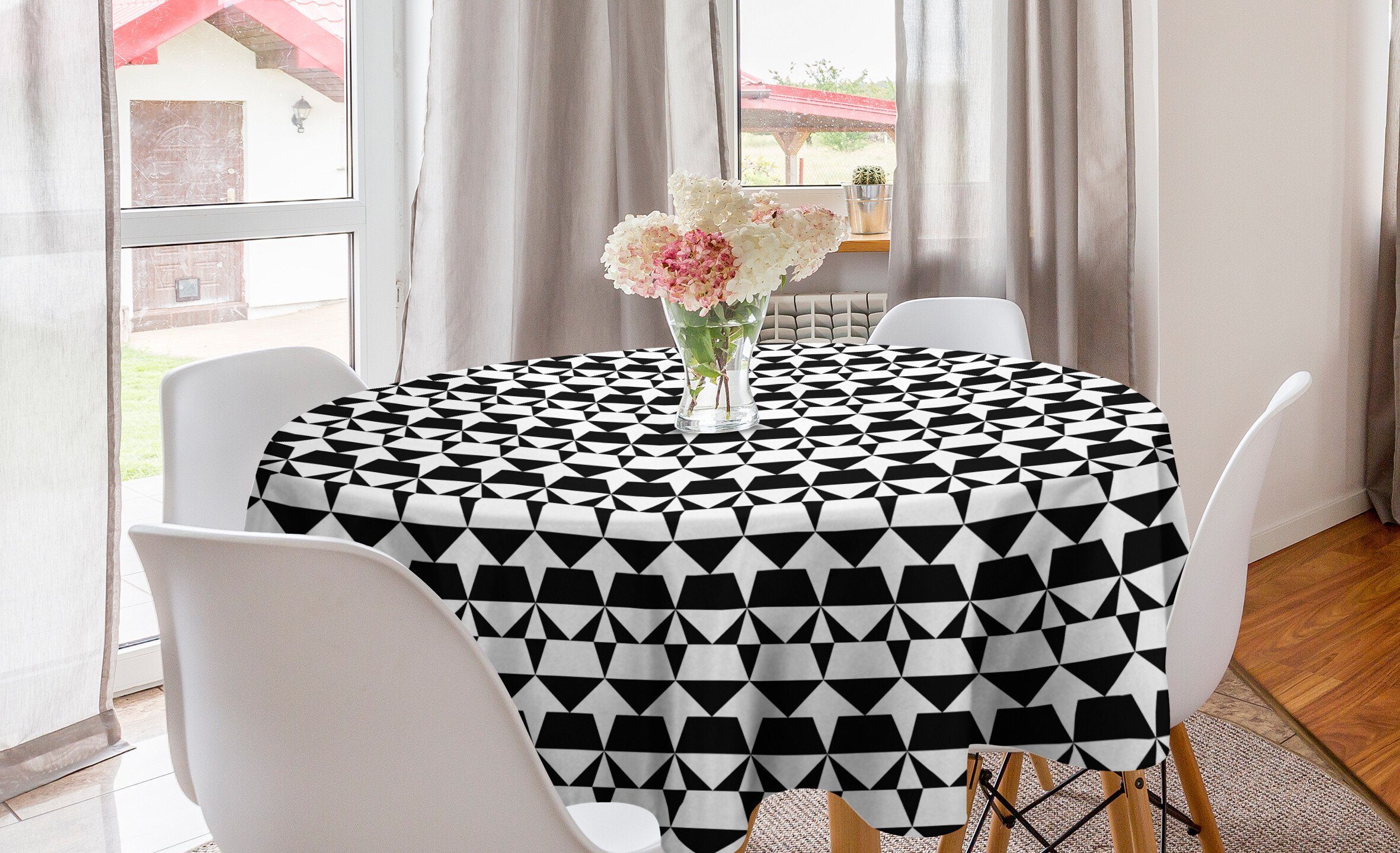 Abakuhaus Tischdecke Kreis Tischdecke Abdeckung für Esszimmer Küche Dekoration, Abstrakt Monochrome Zeigerformen