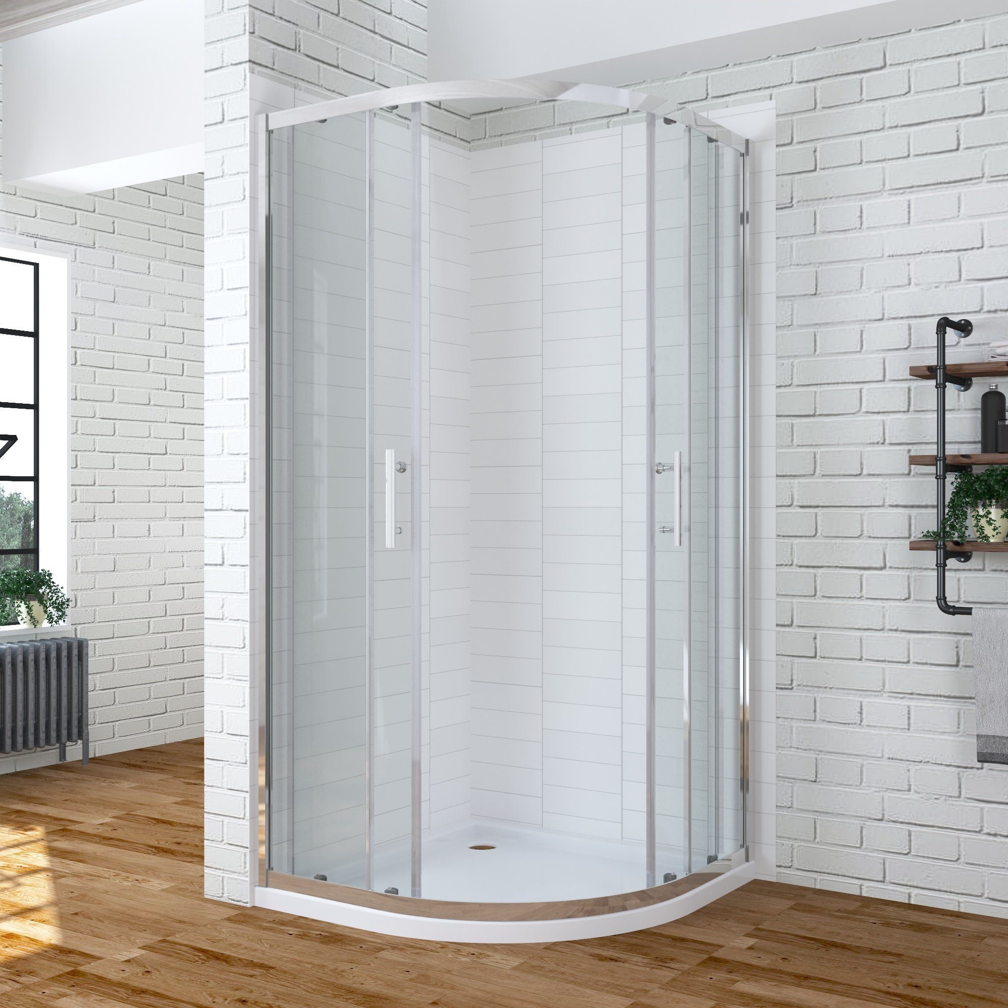 AQUABATOS Runddusche Duschkabine Vertelkreis Halbrund Dusche mit Schiebetüren höhe 185 cm, BxT: 80x80 cm, Einscheiben-Sicherheitsglas (ESG), Schnellfreigabe-Funktion, Einfaches Rollen Befestigungssystem