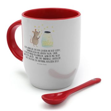 Mr. & Mrs. Panda Tasse Maus Sterne - Weiß - Geschenk, Tassen, Kaffeebecher, Schwangerschaft, Keramik, Keramik-Löffel inklusive