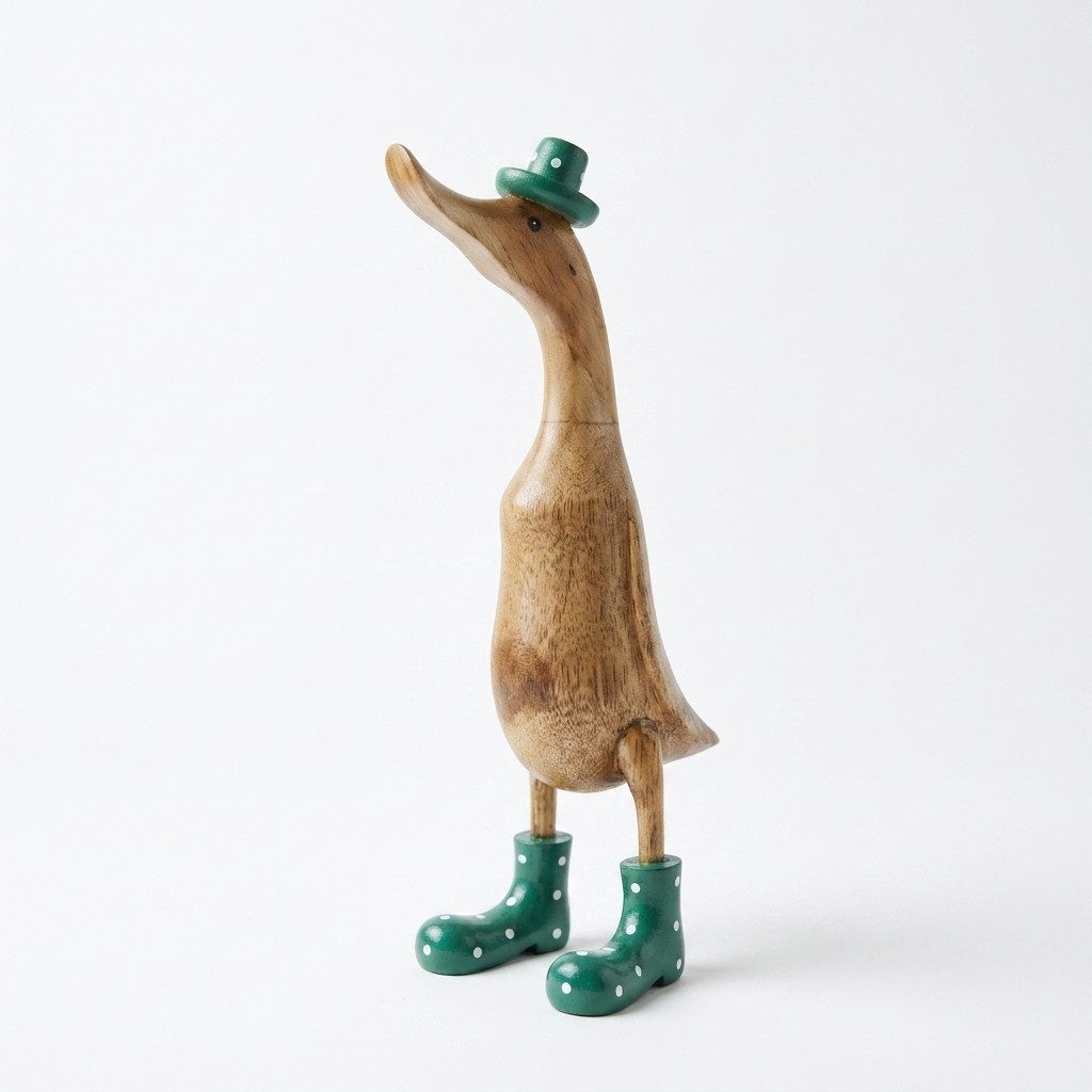 Kinaree Dekofigur Deko Holz Ente mit Gummistiefel und Hut handgefertigt Indonesien, jeden Anlass, Naturprodukt, Handgefertigt, Unikate, Geschenkideen