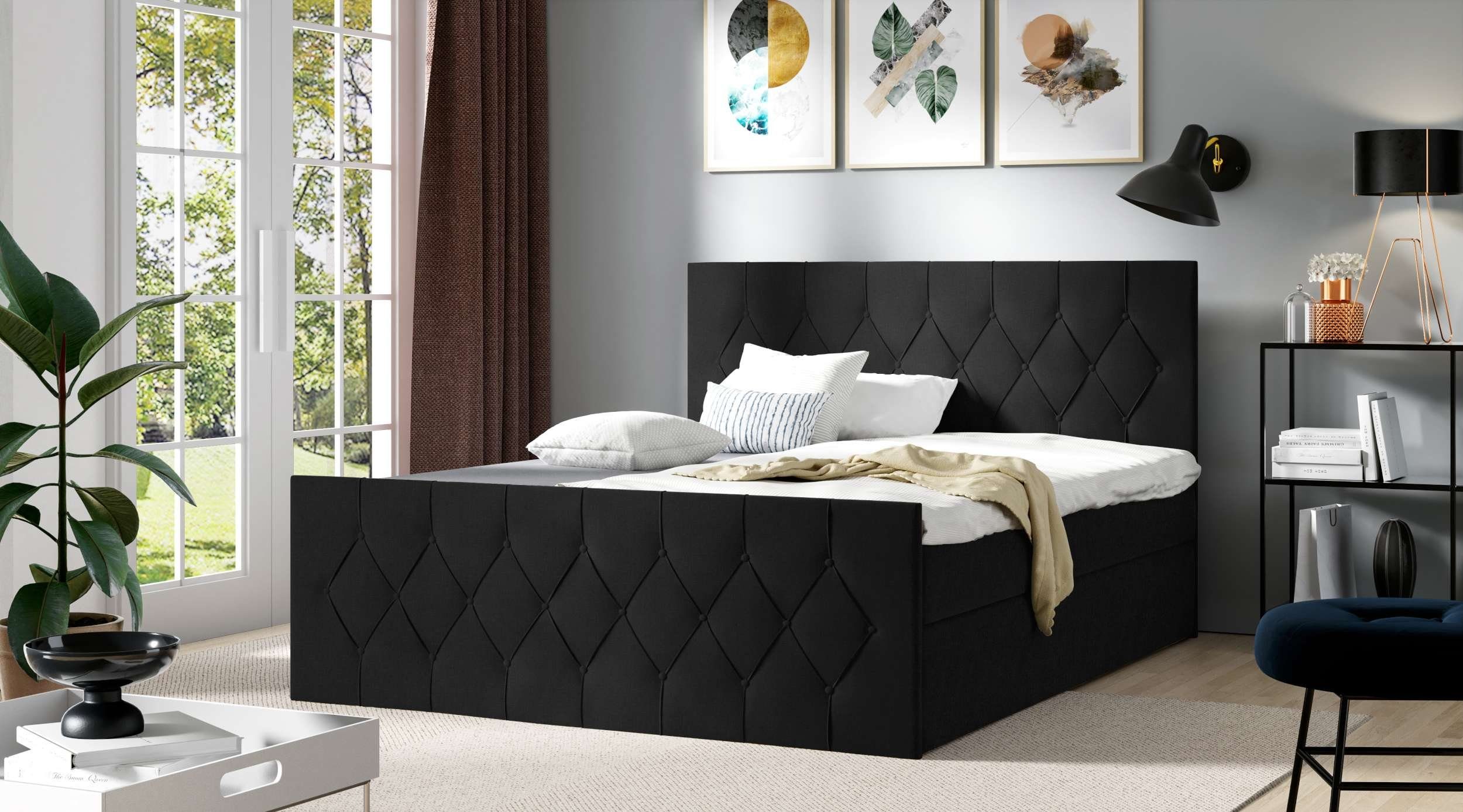 99rooms Boxspringbett Florindo (Schlafzimmerbett, Bett), mit Bonellfederkern Matratze, Topper, Bettkasten, Kopfteil gepolstert