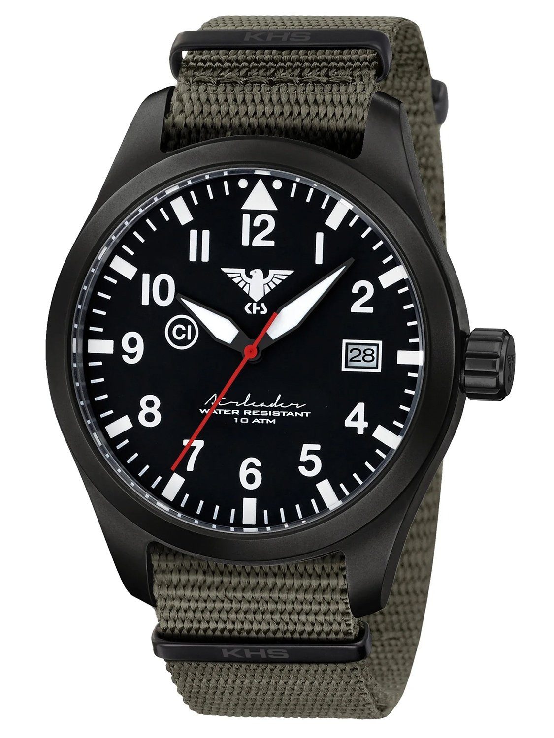 KHS Schweizer Uhr Airleader Olivgrün/Schwarz