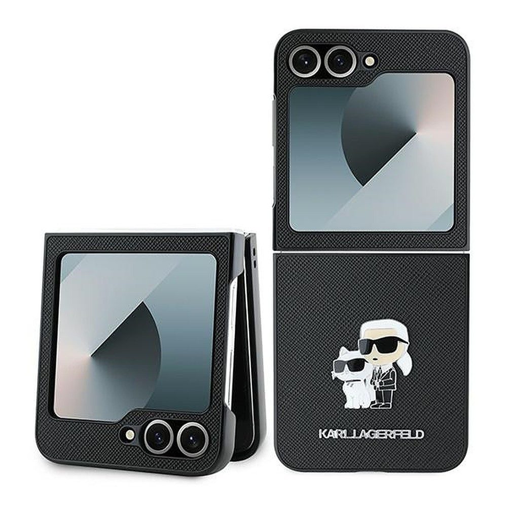 KARL LAGERFELD Handyhülle Schutzhülle Designerhülle Smartphoneschale, Saffiano-Kunstleder, Metall-Pin, erhöhte Kanten